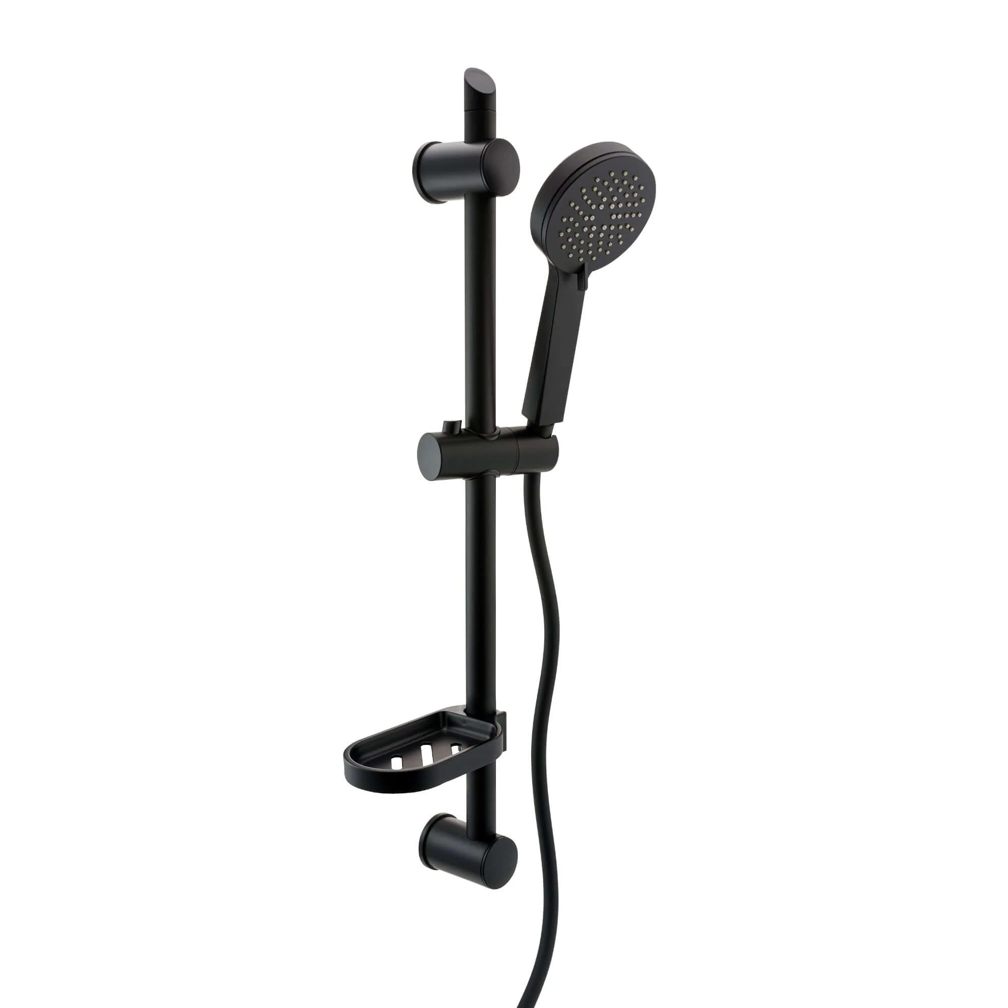 Adjustable Shower Slider Riser Rail Kit With 3 Setting Shower Head, Hose and Soap Holder - Black
