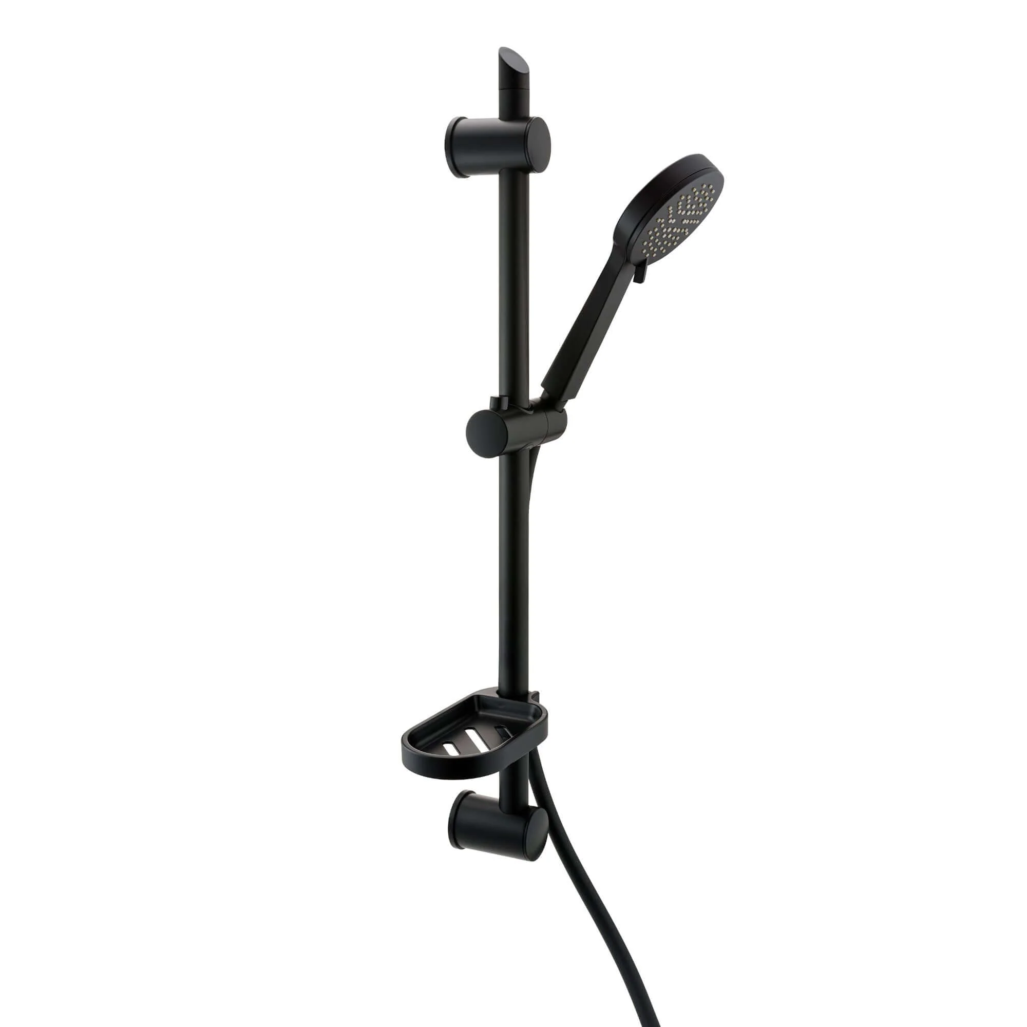 Adjustable Shower Slider Riser Rail Kit With 3 Setting Shower Head, Hose and Soap Holder - Black - Image 2