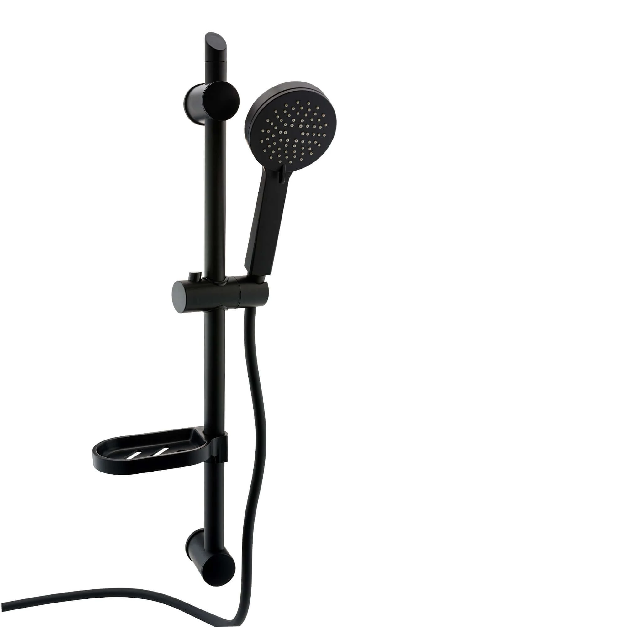 Adjustable Shower Slider Riser Rail Kit With 3 Setting Shower Head, Hose and Soap Holder - Black - Image 3