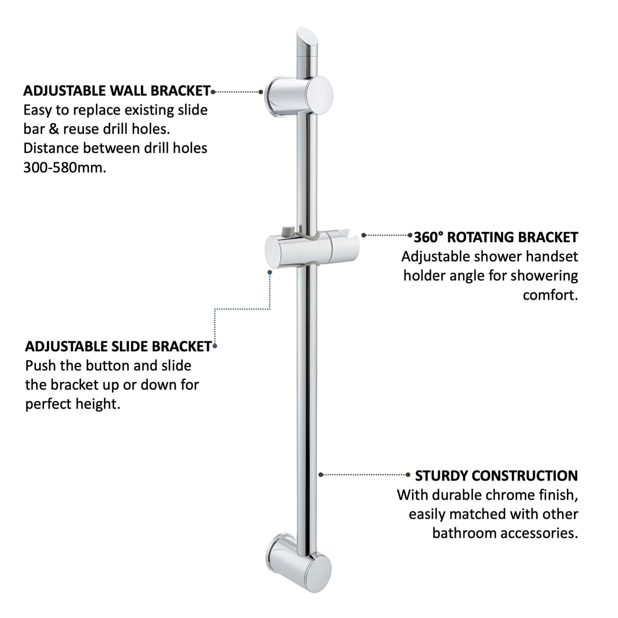 Adjustable sliding shower rail - chrome - Image 5