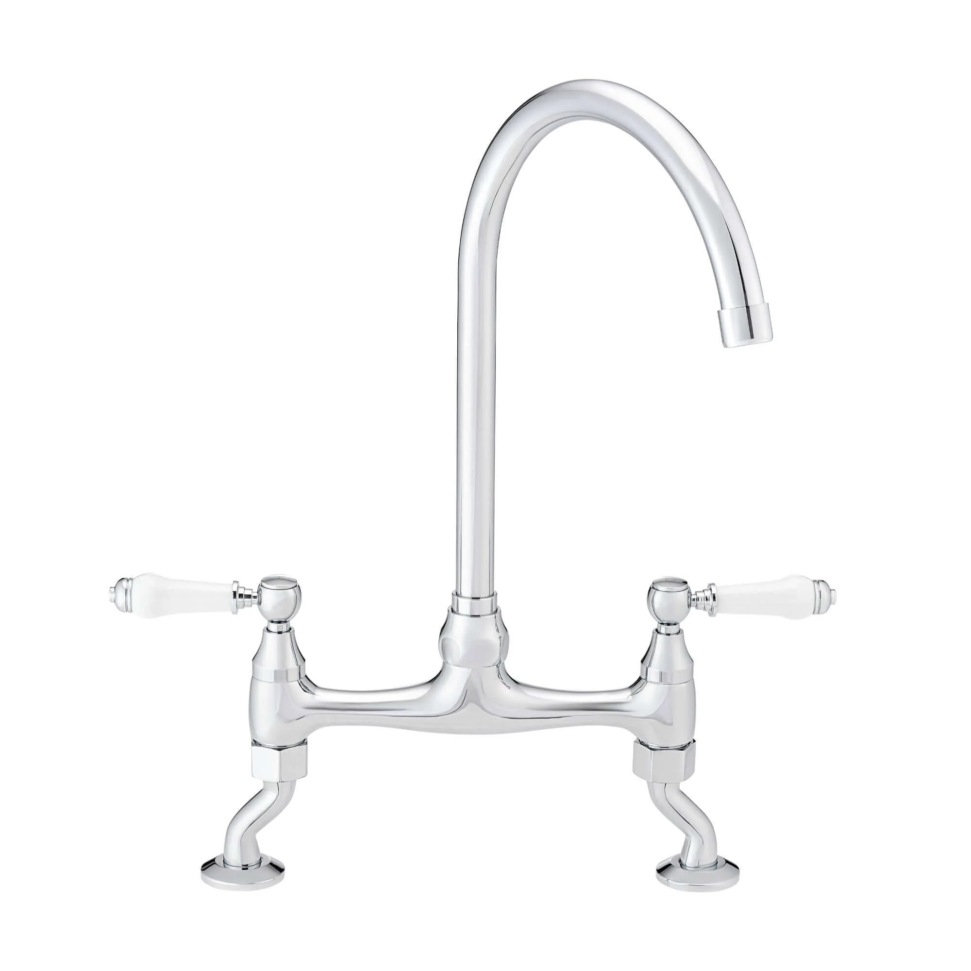Astbury traditional bridge kitchen mixer tap with white ceramic levers deck mounted - chrome