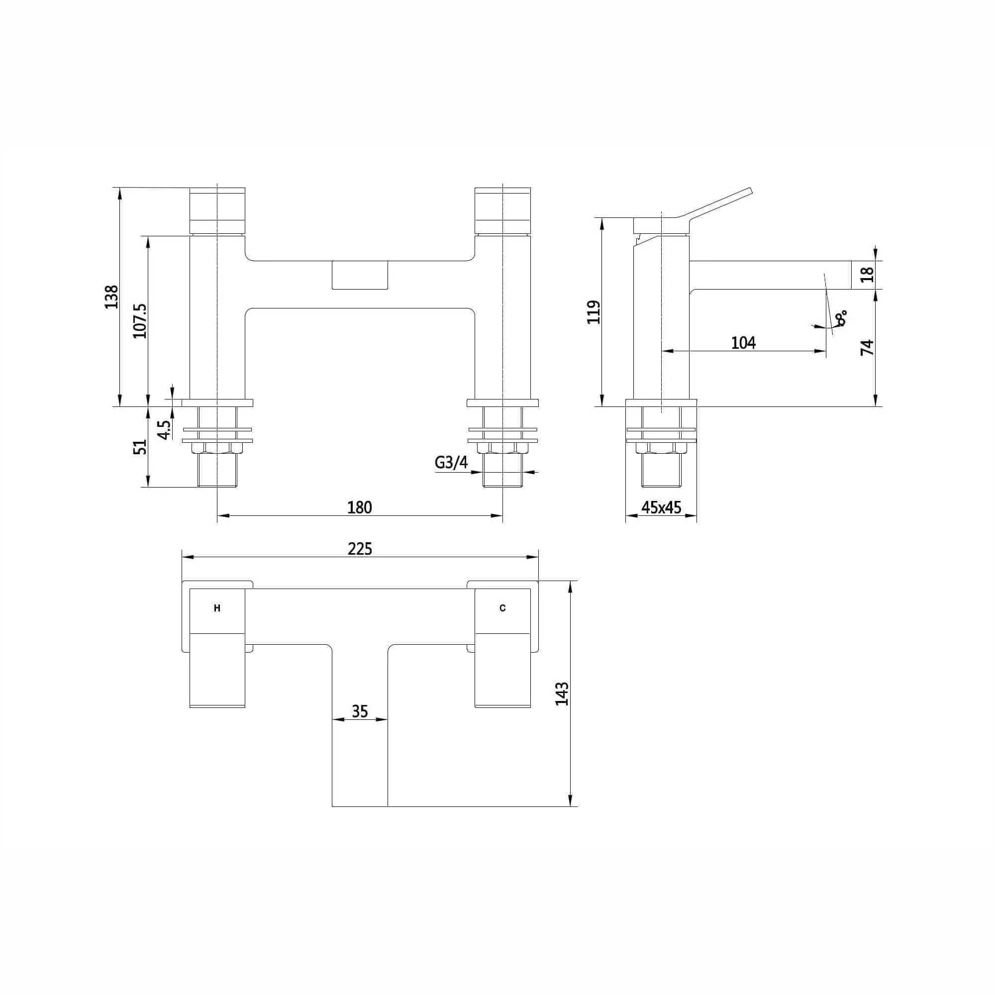 Athena contemporary square bath mixer tap filler - brushed nickel - Image 3