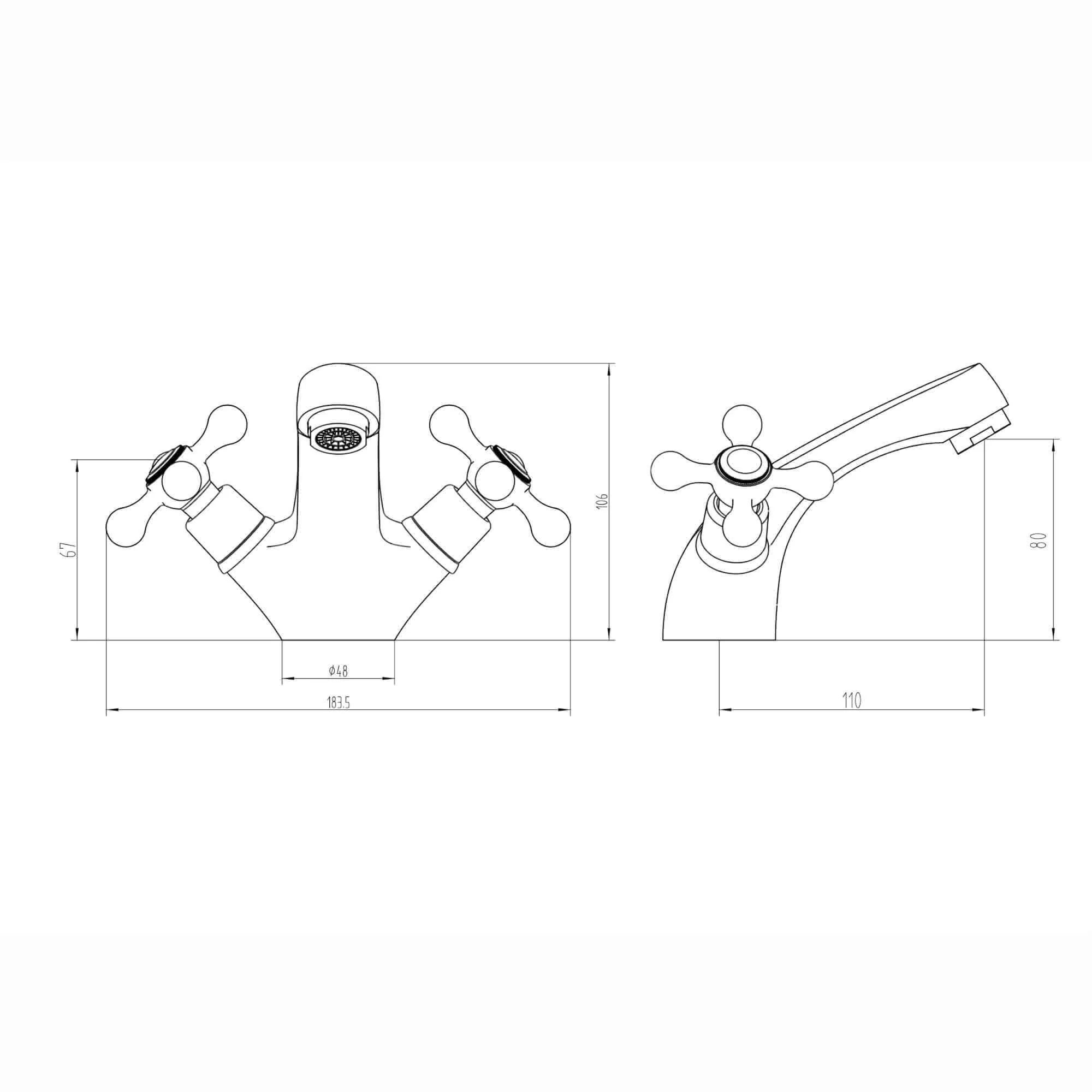 Beaumont traditional cross basin mixer tap with slotted waste - chrome - Image 7