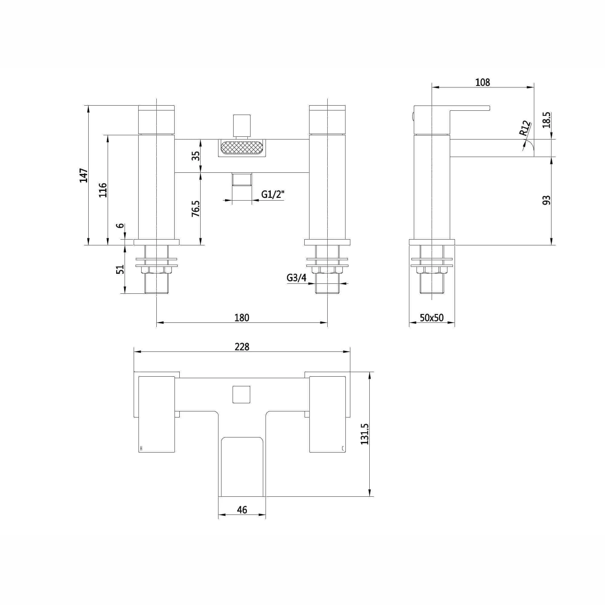 Matt Black Bath Shower Mixer Tap (Plaza - With Dual Rigid Riser) - Image 7