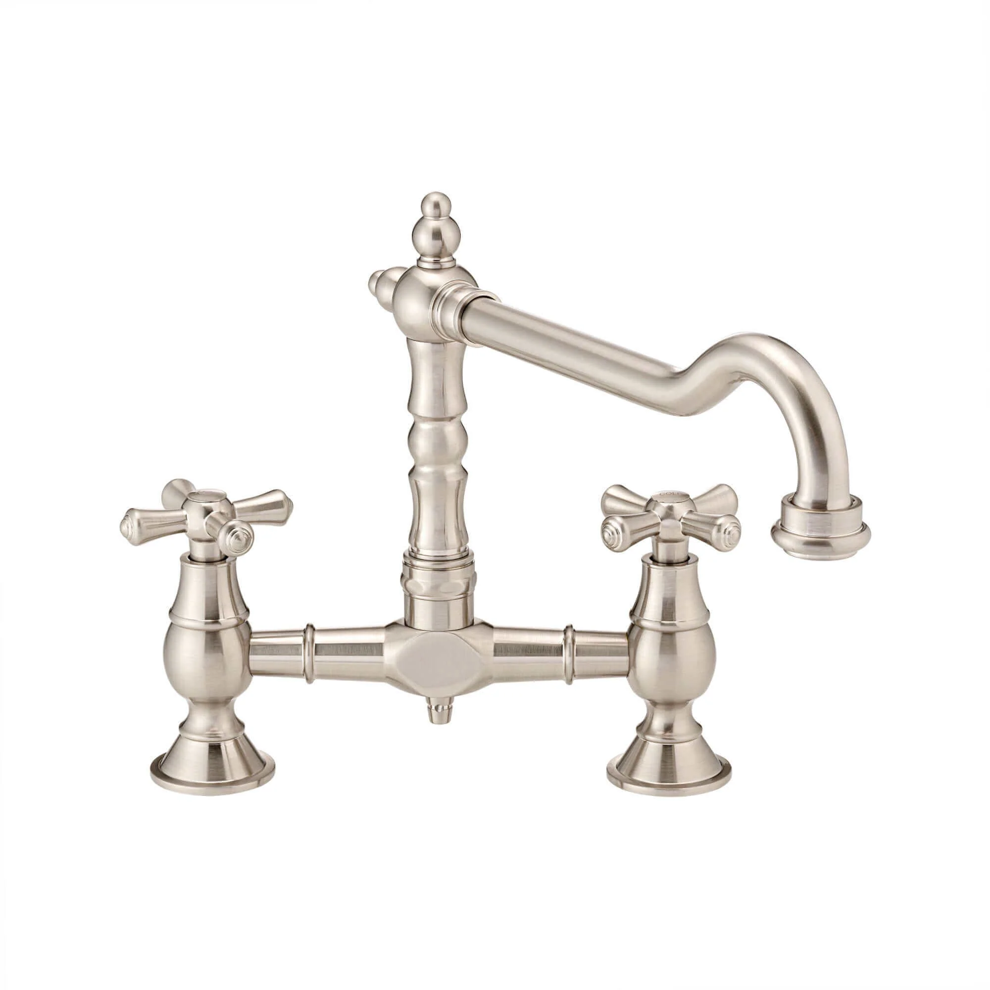 Langley Brushed Nickel Bridge Kitchen Sink Mixer Tap Traditional Colonial Crosshead - Image 7