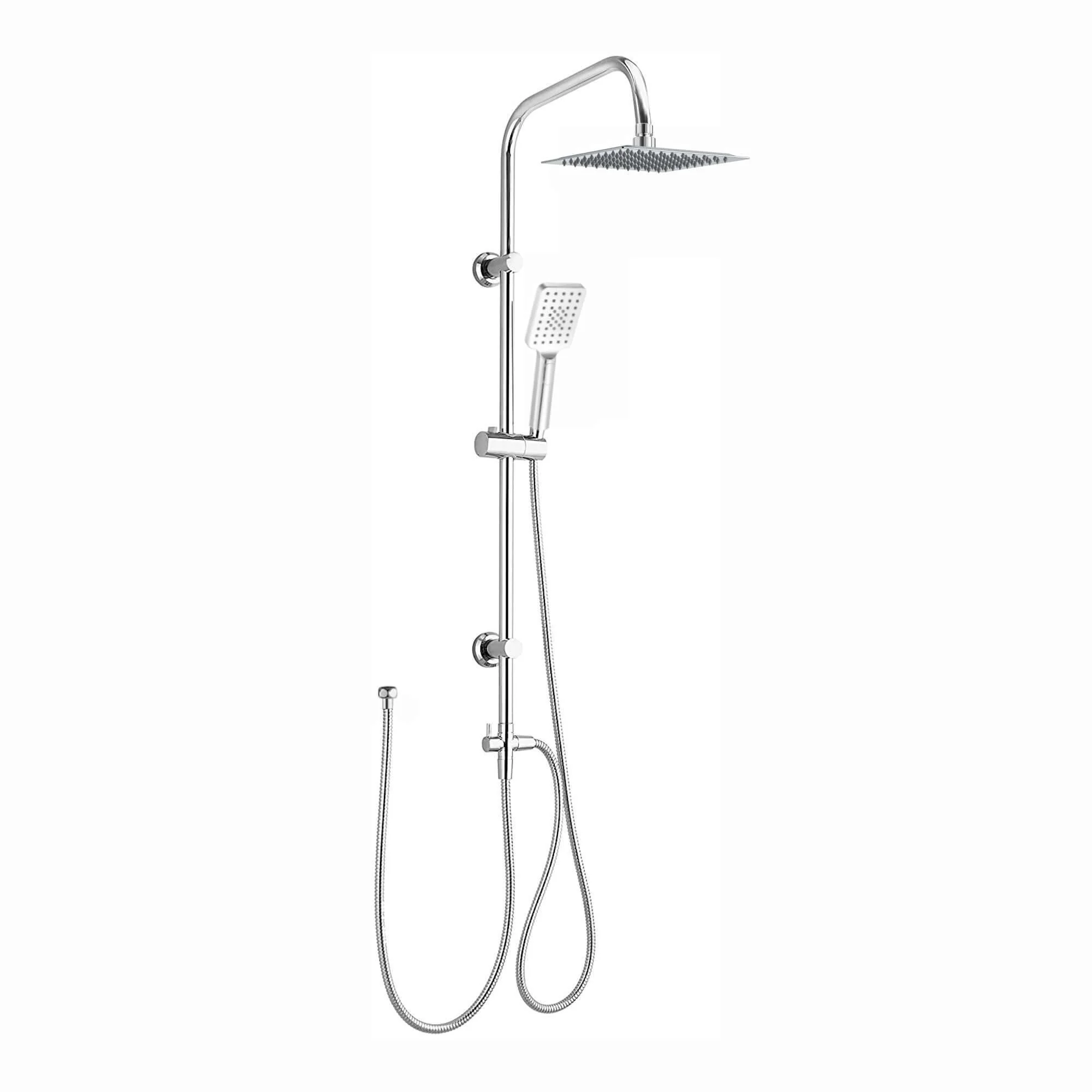 Carre Dual Rigid Riser Kit Square Ultra Slim Overhead Rain Shower & 3 Setting Handheld Shower - Chrome - Image 2