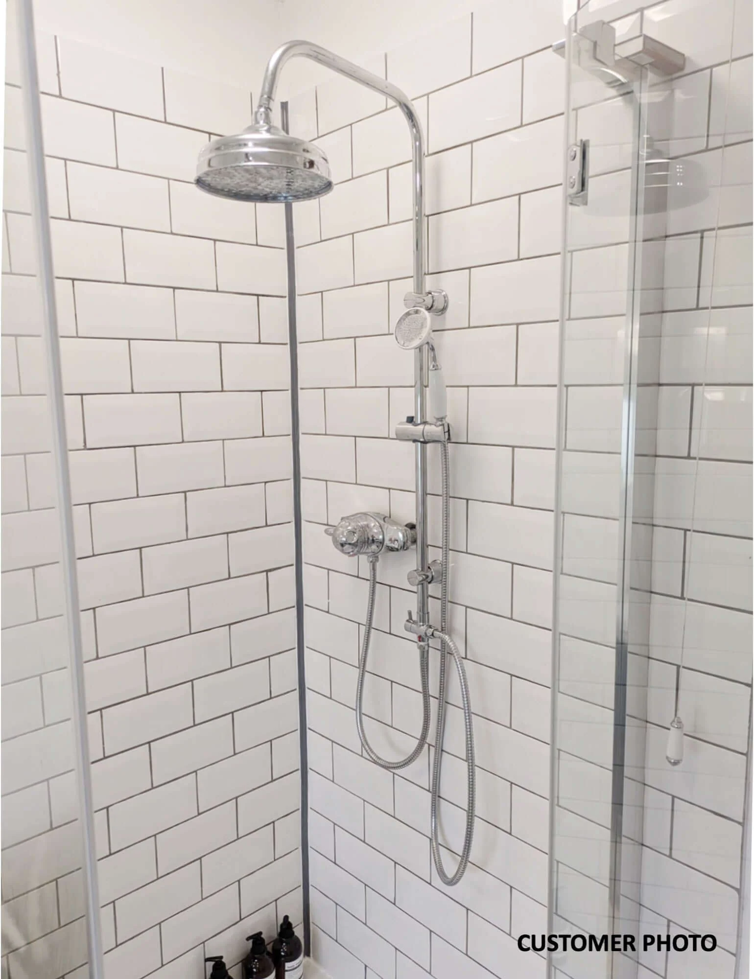 Carre Dual Rigid Riser Kit Traditional Solid Brass Overhead Rain Shower & Brass Handheld Shower - Chrome - Image 5
