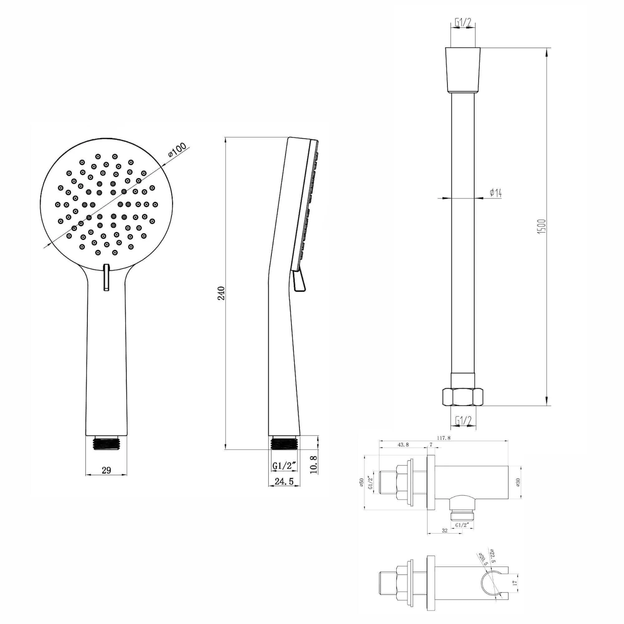 Contemporary 3 Function Hand Shower Kit Incl. Hose And Wall Bracket With Outlet - Black - Image 7