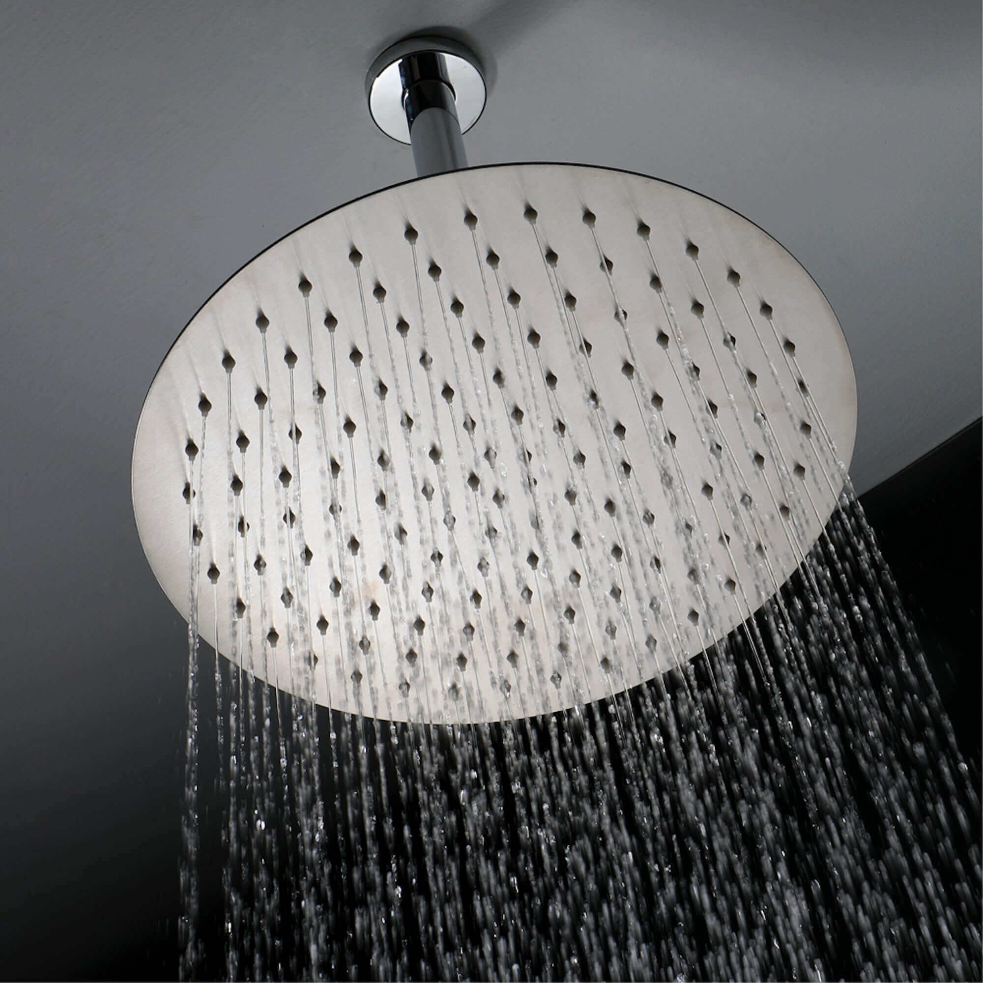Contemporary Ceiling Fixed Round Ultra Slim Stainless Steel Shower Head 16" With 180mm Ceiling Shower Arm - Chrome