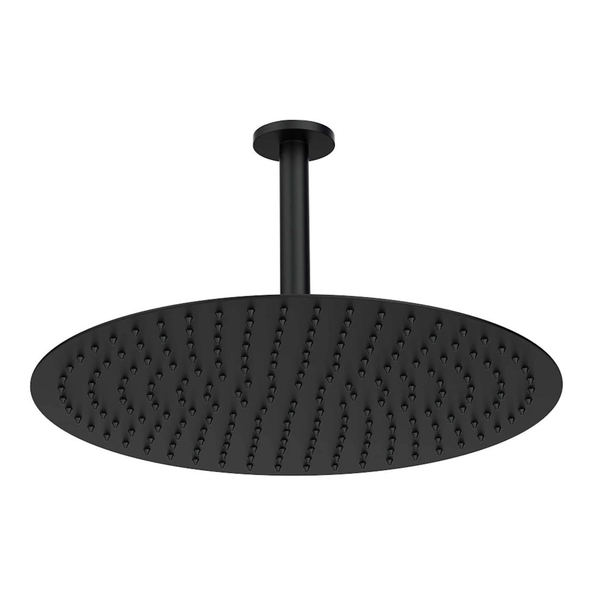 Contemporary Ceiling Fixed Round Ultra Slim Stainless Steel Shower Head 16" With 180mm Ceiling Shower Arm - Matt Black