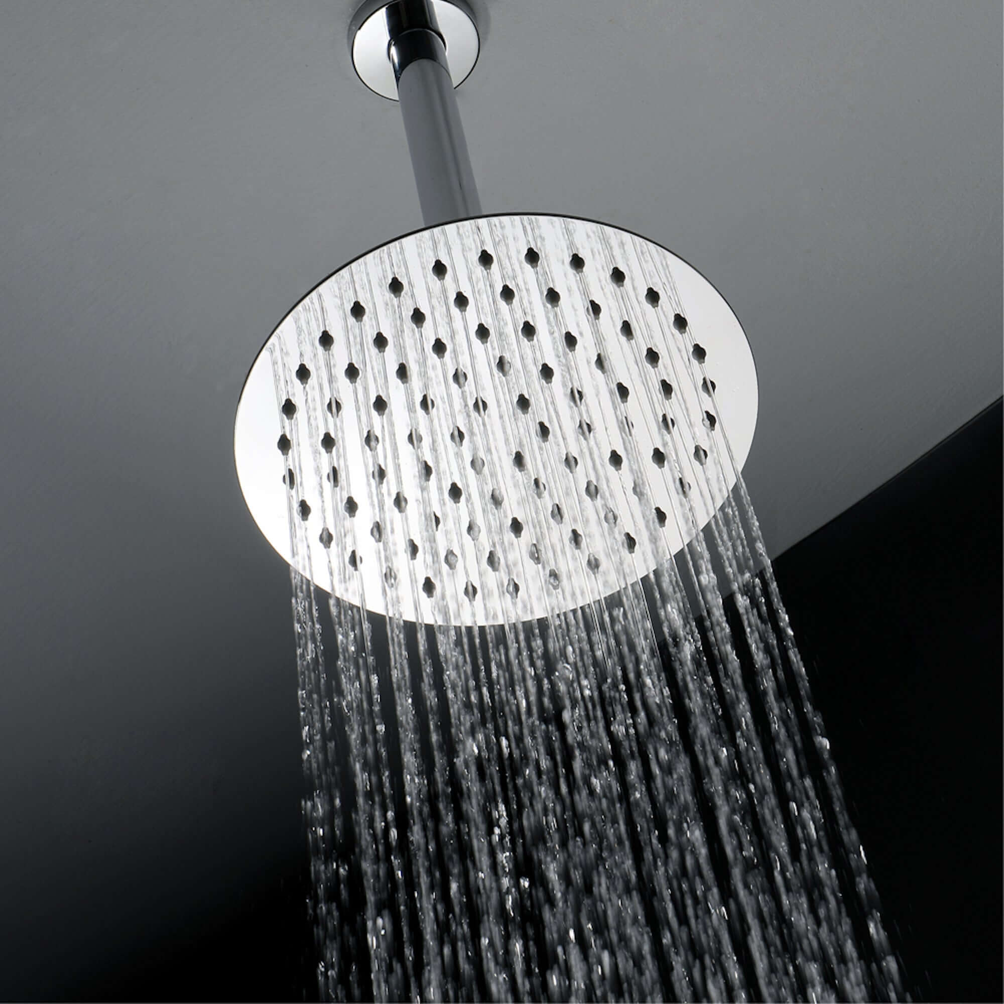 Contemporary Ceiling Fixed Round Ultra Slim Stainless Steel Shower Head 8" With 180mm Ceiling Shower Arm - Chrome