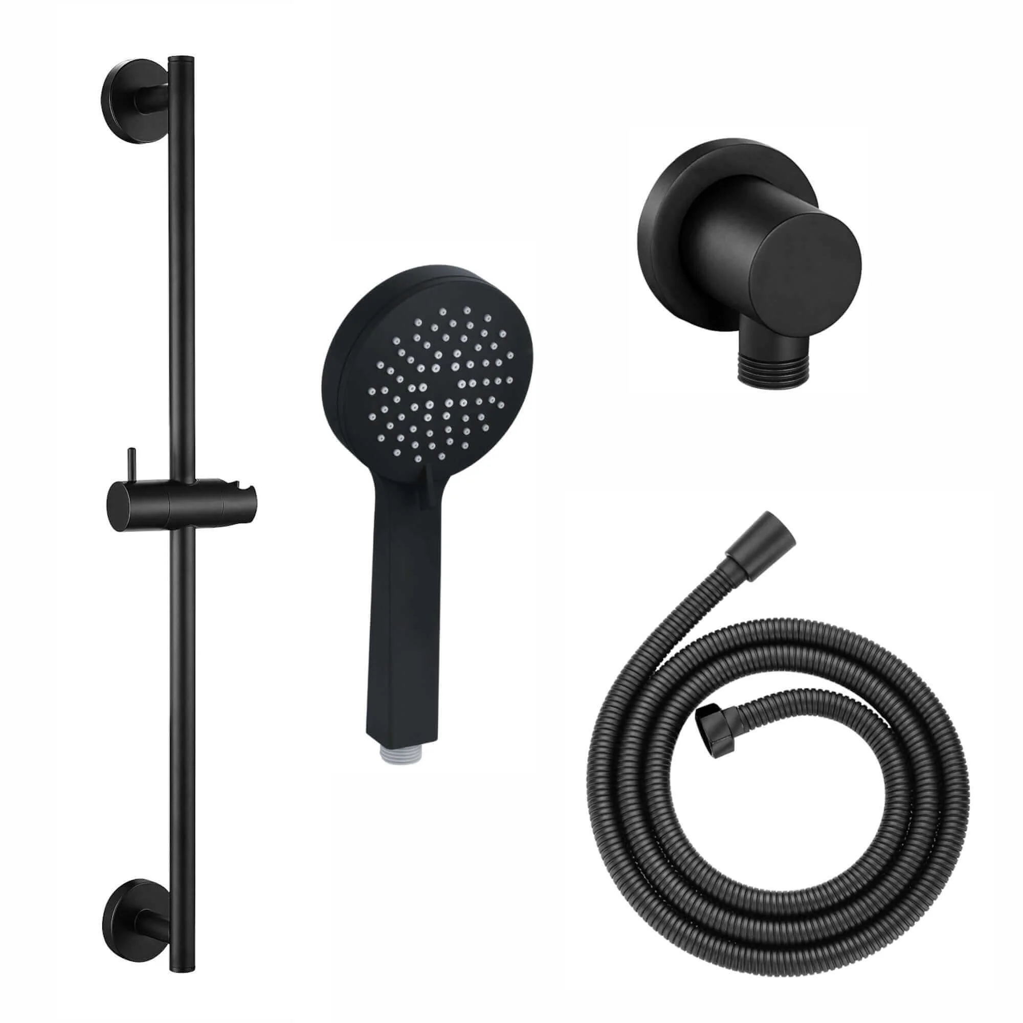 Contemporary Shower Slider Riser Rail Kit With 3 Function Shower Head, Hose and Wall Elbow - Matt Black - Image 5