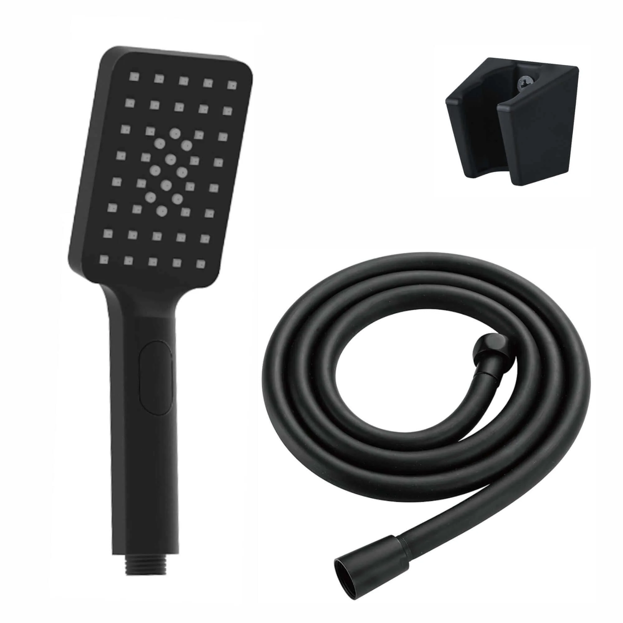 Contemporary Square 3 Function Hand Shower Kit Incl. Hose And Wall Bracket - Black