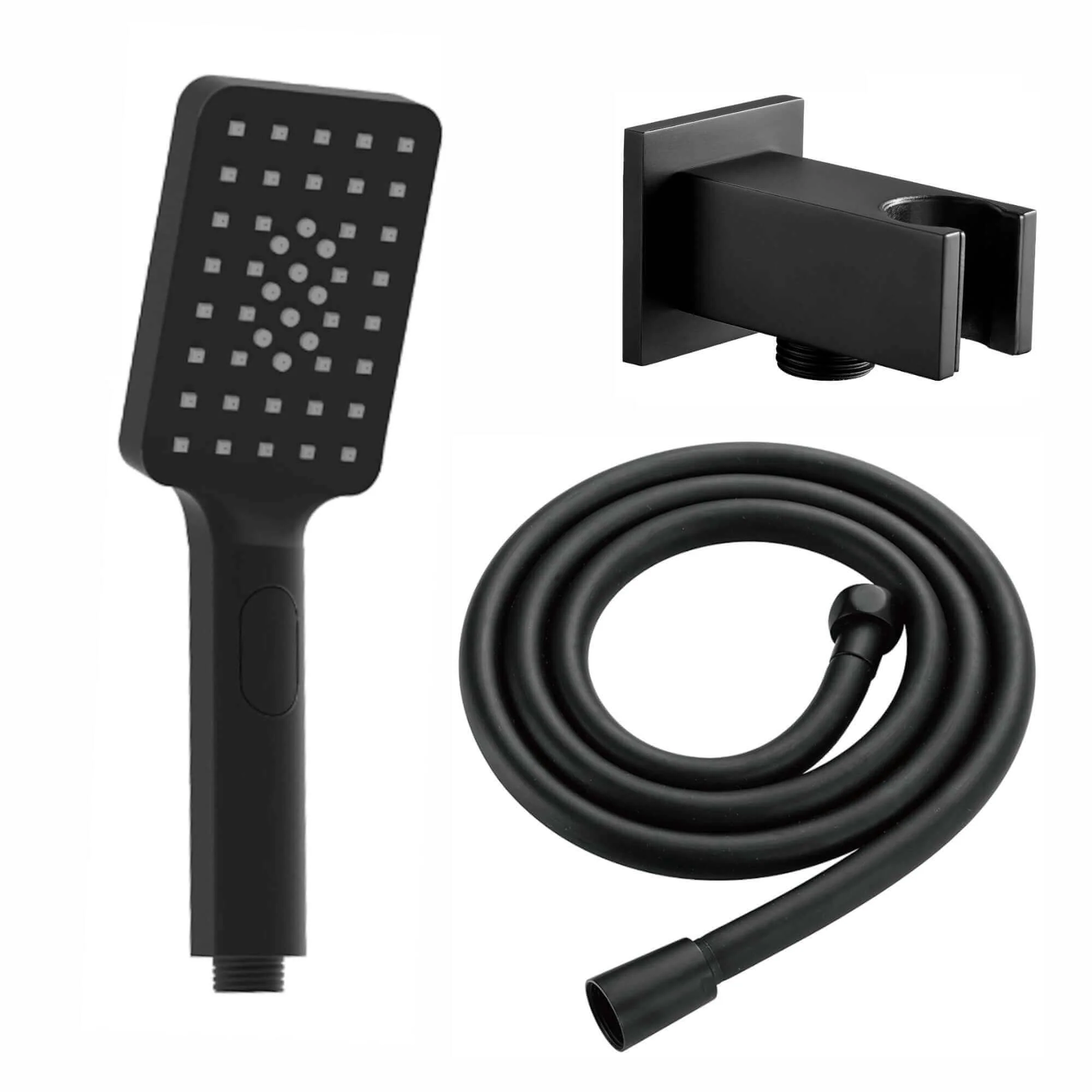 Contemporary Square 3 Function Hand Shower Kit Incl. Hose And Wall Bracket With Outlet - Black