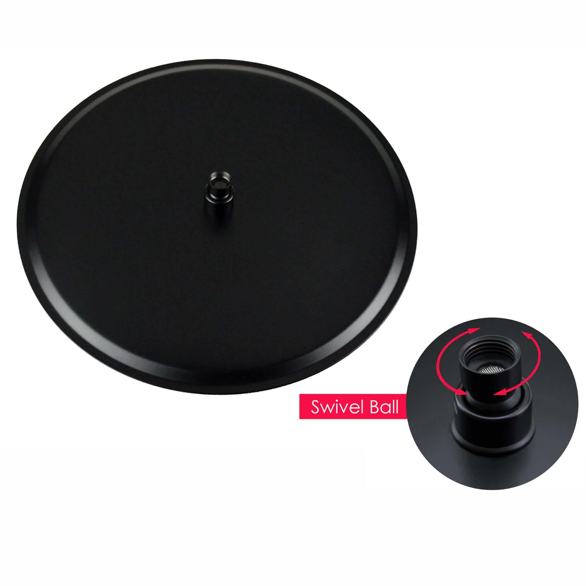 Contemporary Wall Fixed Round Ultra Slim Stainless Steel Shower Head 16" With Shower Arm - Matt Black - Image 2