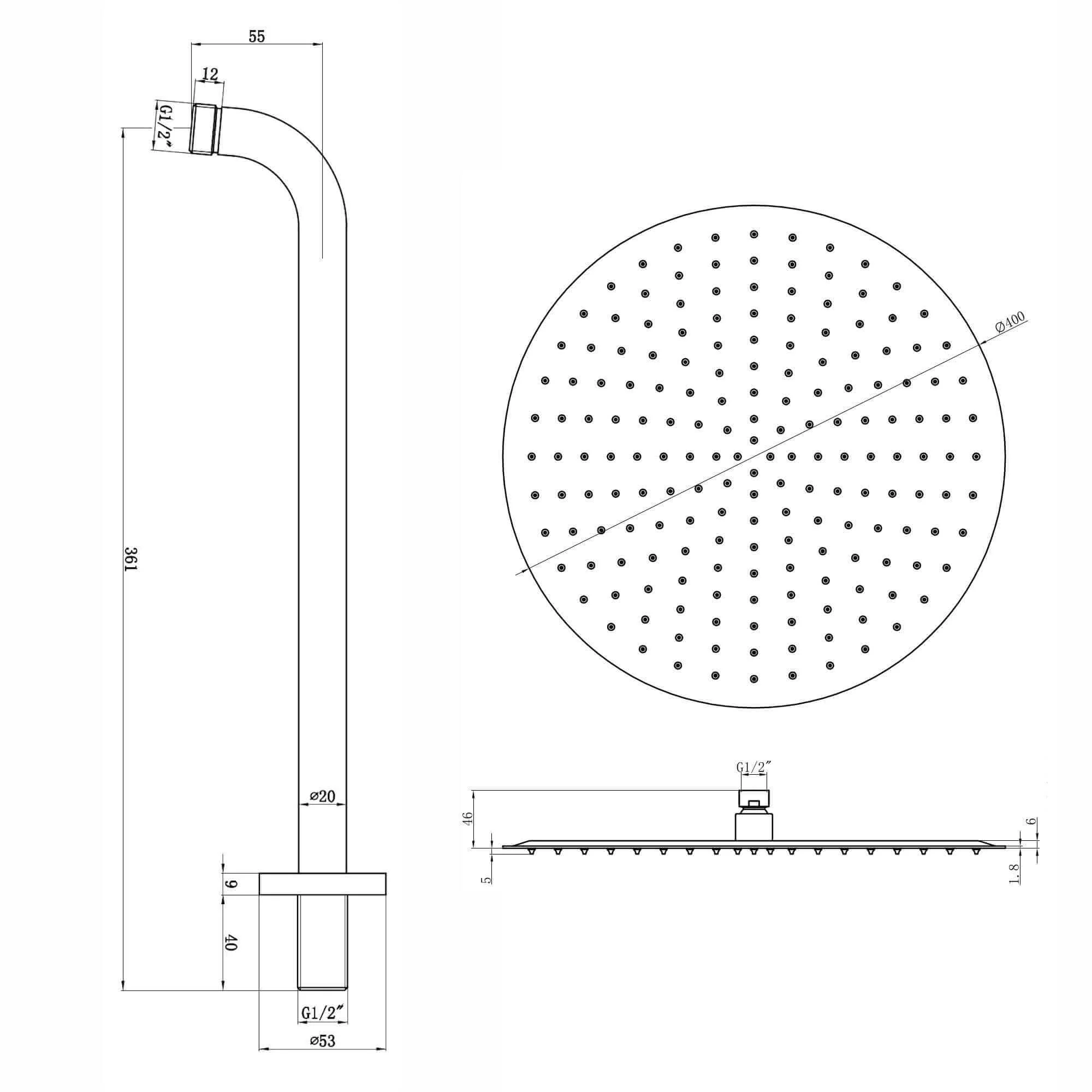 Contemporary Wall Fixed Round Ultra Slim Stainless Steel Shower Head 16" With Shower Arm - Matt Black - Image 4