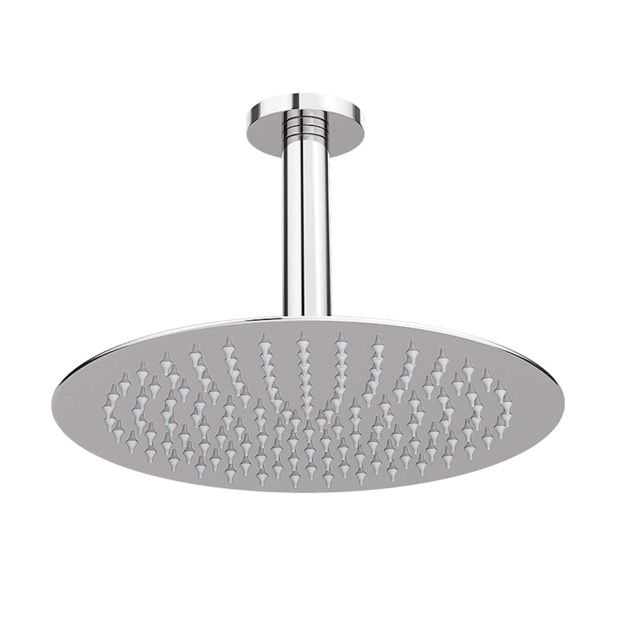 Contemporary Ceiling Fixed Round Ultra Slim Stainless Steel Shower Head 12" With 180mm Ceiling Shower Arm - Chrome - Image 2