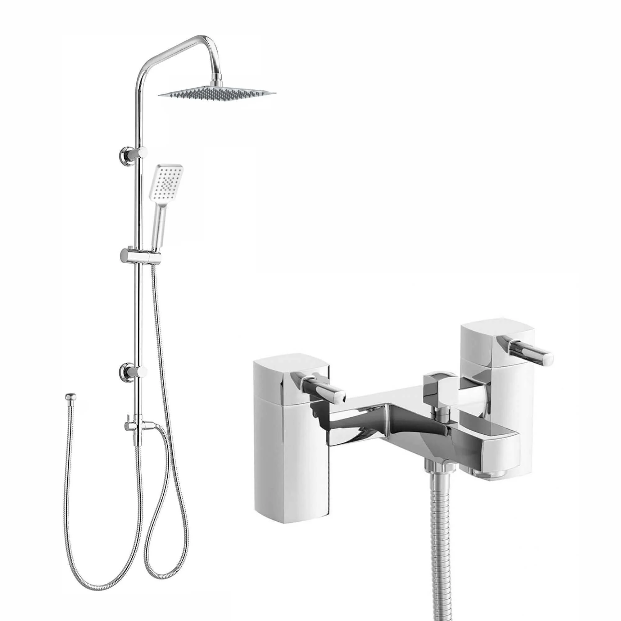 Stella bath shower mixer tap with dual rigid riser - chrome
