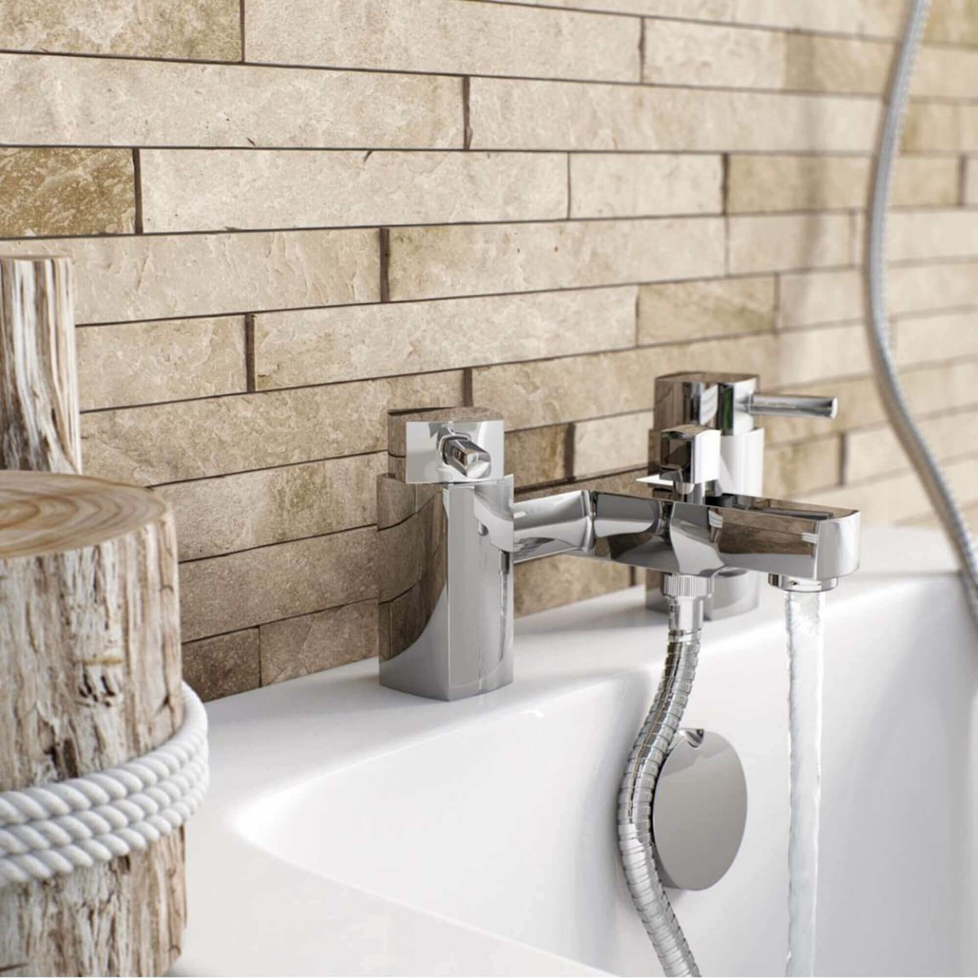 Stella bath shower mixer tap with dual rigid riser - chrome - Image 2