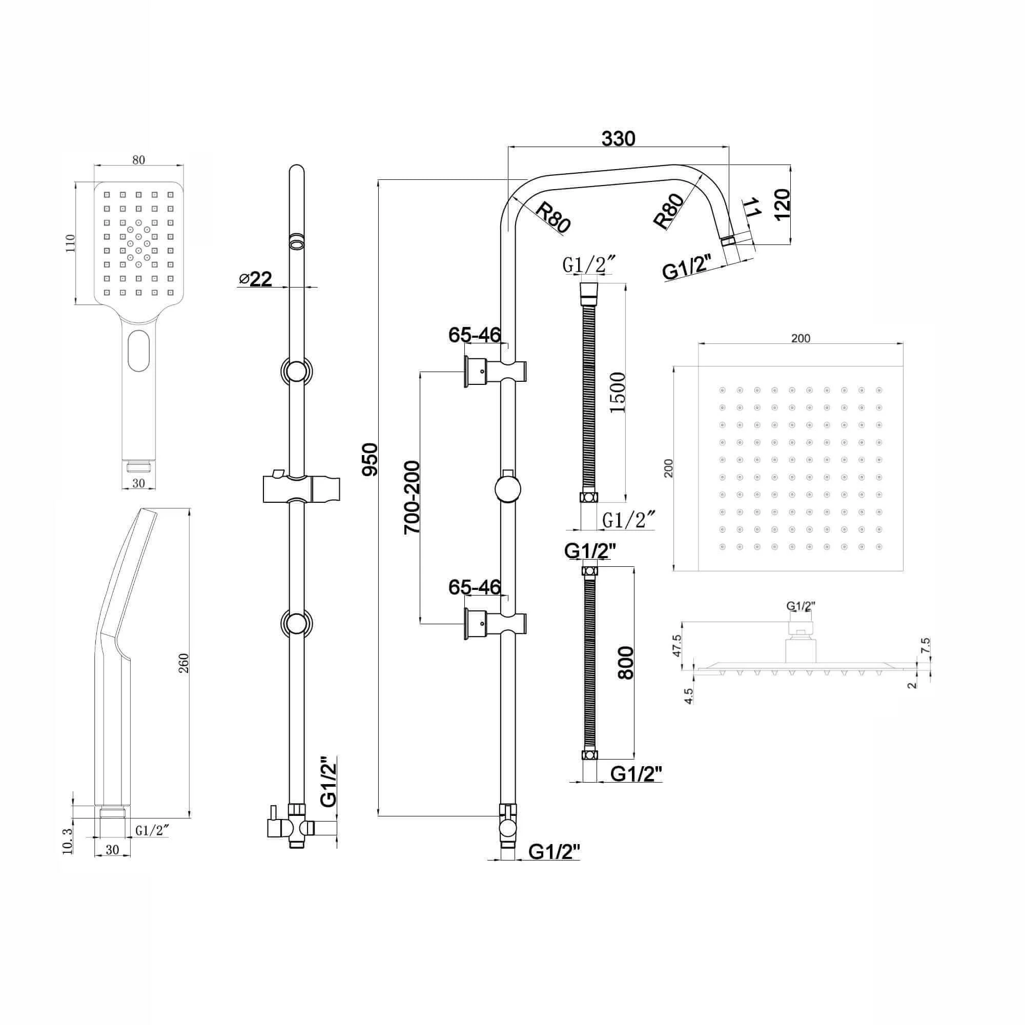 Stella bath shower mixer tap with dual rigid riser - chrome - Image 7