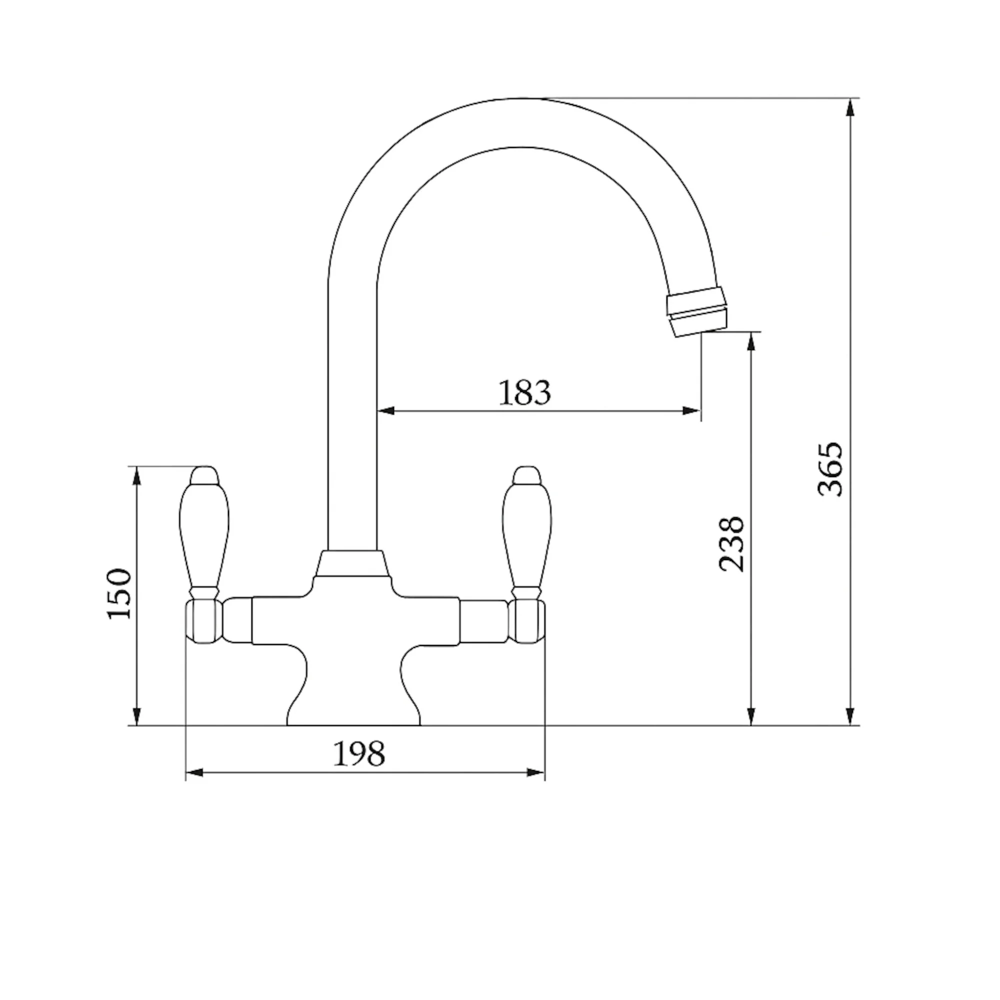 Dorchester Georgian dual flow kitchen sink tap with twin white levers - gold - Image 7