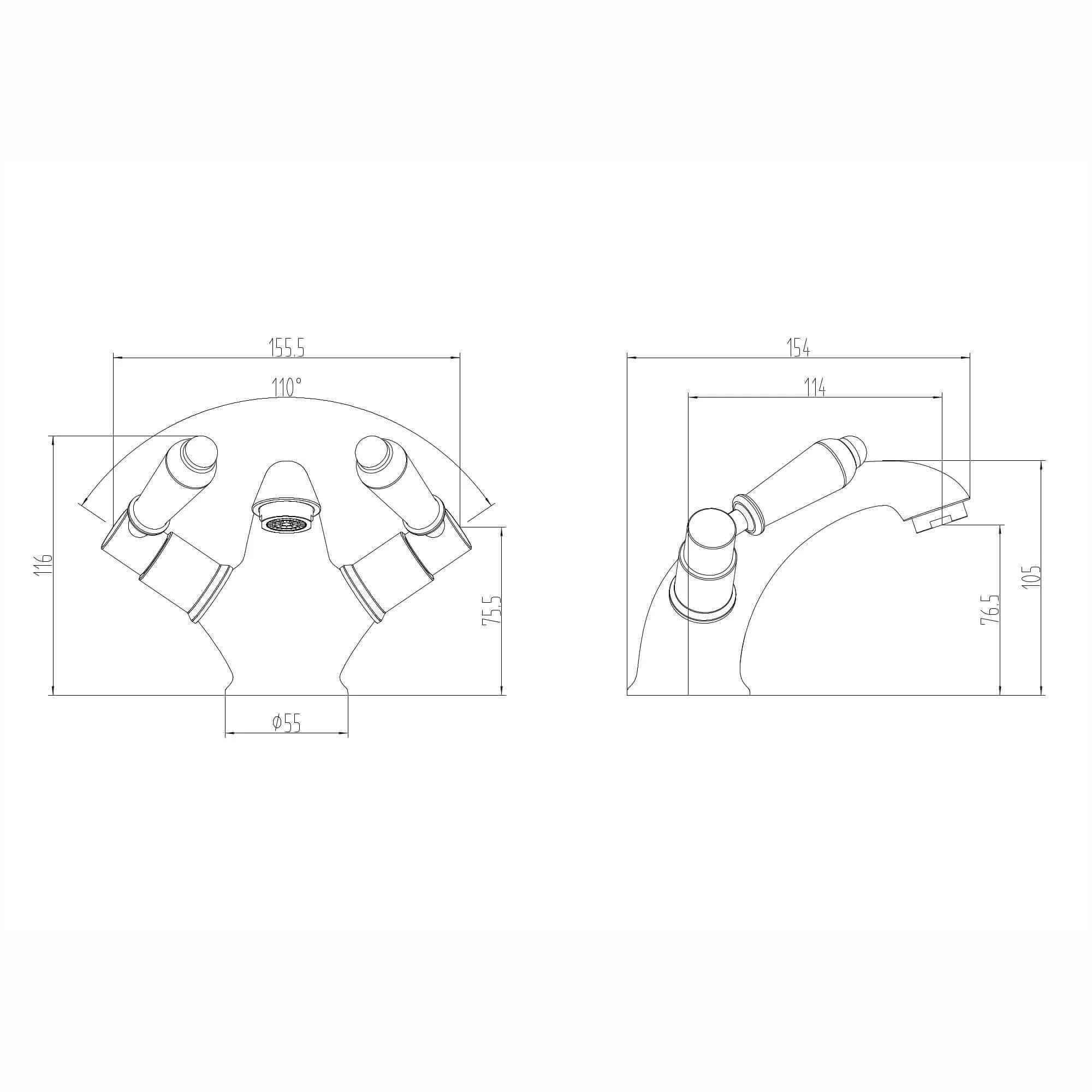 Downton basin mixer tap with white ceramic levers + slotted waste - chrome - Image 4