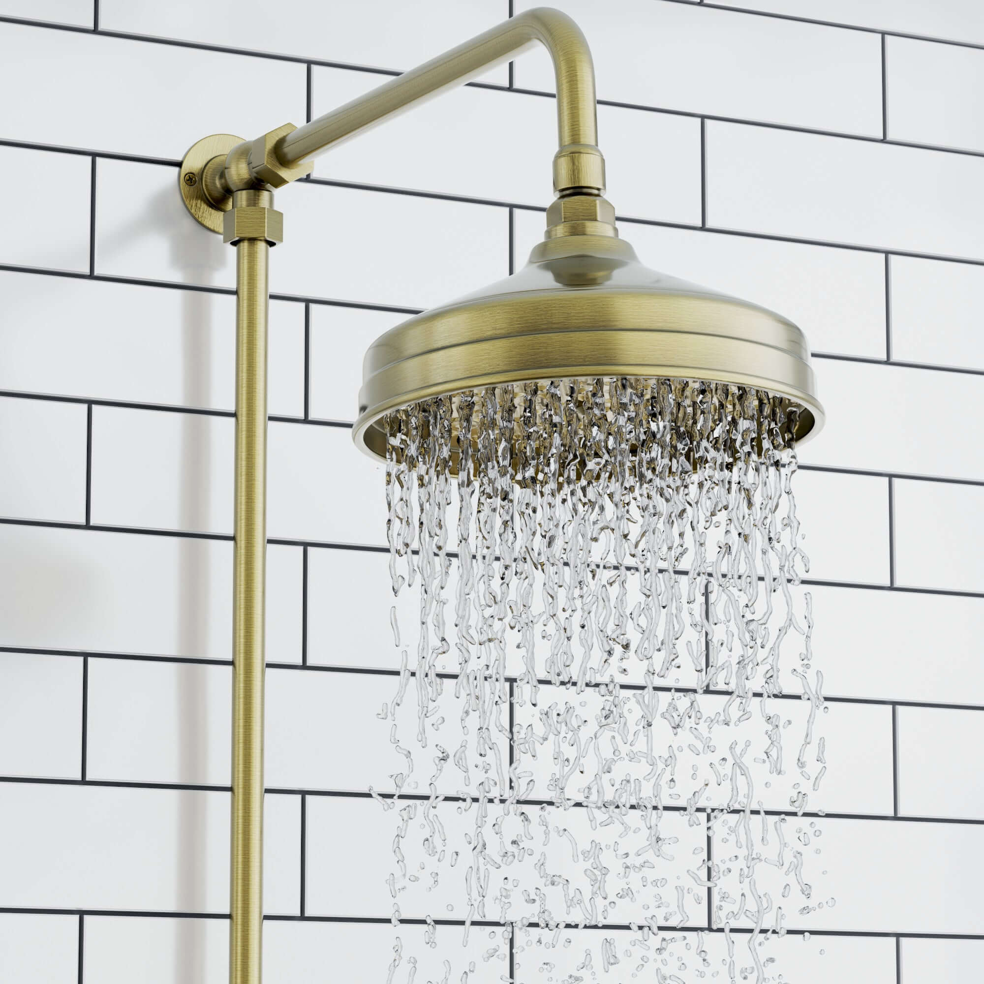 Downton Exposed Traditional Thermostatic Shower Set 2 Outlet, Incl. Triple Shower Valve, Rigid Riser Rail, 200mm Shower Head & Ceramic Handset - Antique Brass - Image 2