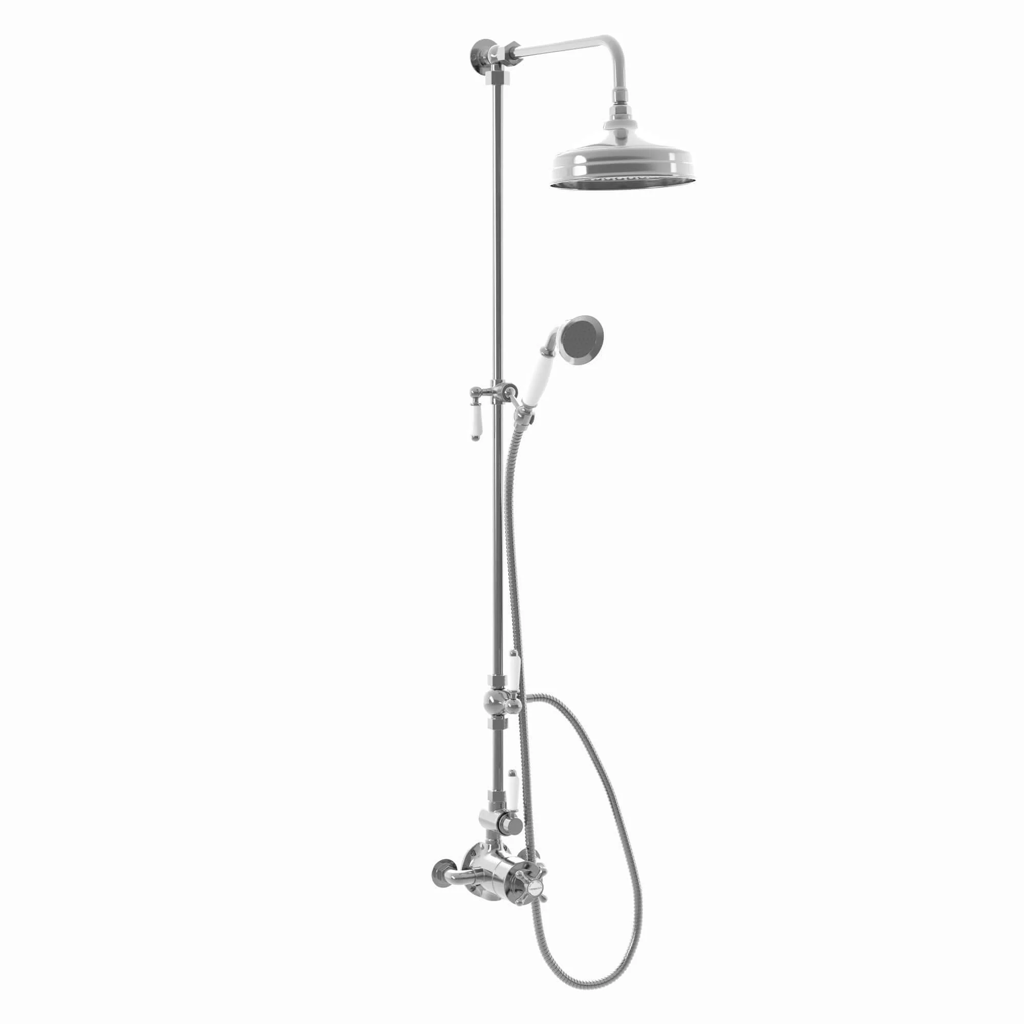 Downton Exposed Traditional Thermostatic Shower Set 2 Outlet Incl. Twin Shower Valve With Diverter, Rigid Riser Rail, 200mm Shower Head & Ceramic Handset - Chrome - Image 6