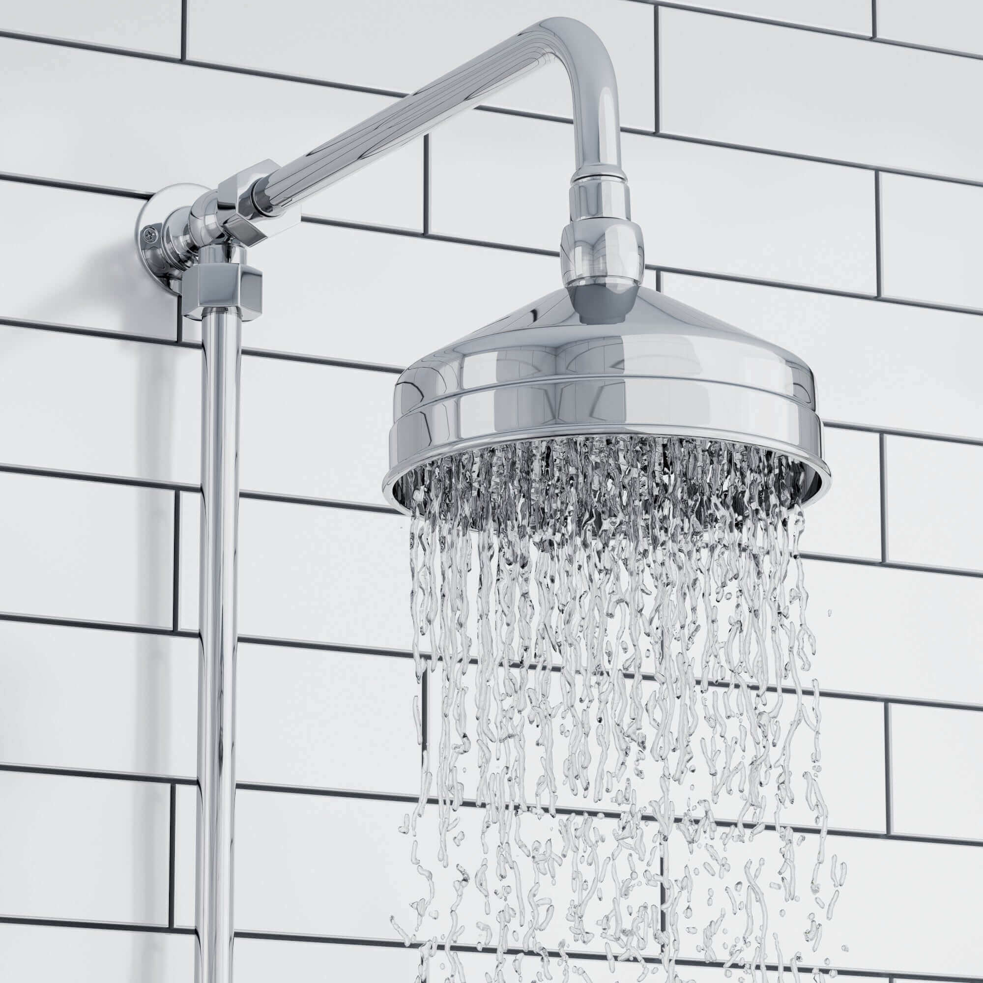Downton Exposed Traditional Thermostatic Shower Set Single Outlet Incl. Twin Shower Valve, Rigid Riser Rail, 150mm Shower Head - Chrome - Image 2