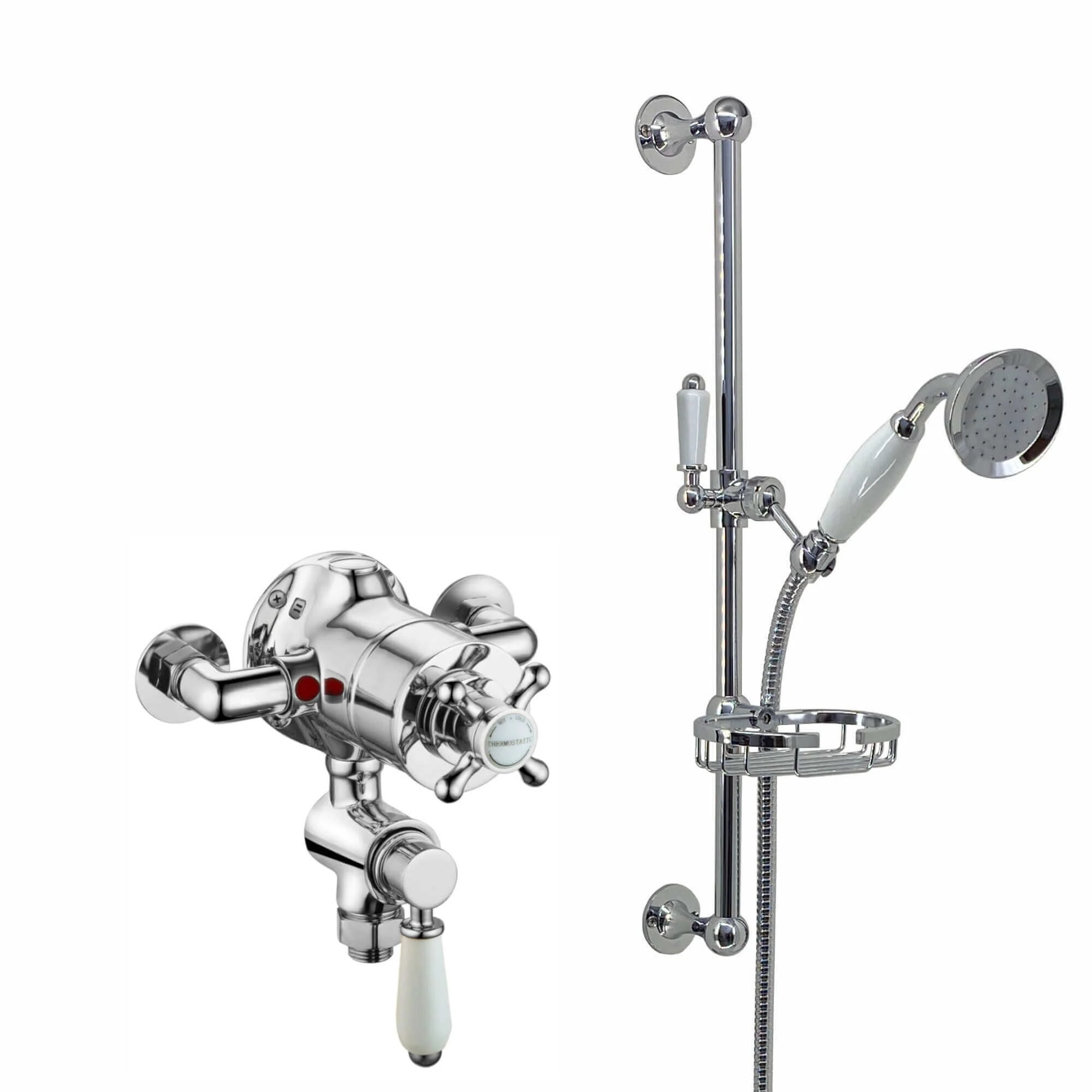 Downton Exposed Traditional Thermostatic Shower Set Incl. Twin Shower Valve And Slider Rail Kit, Soap Holder - Chrome