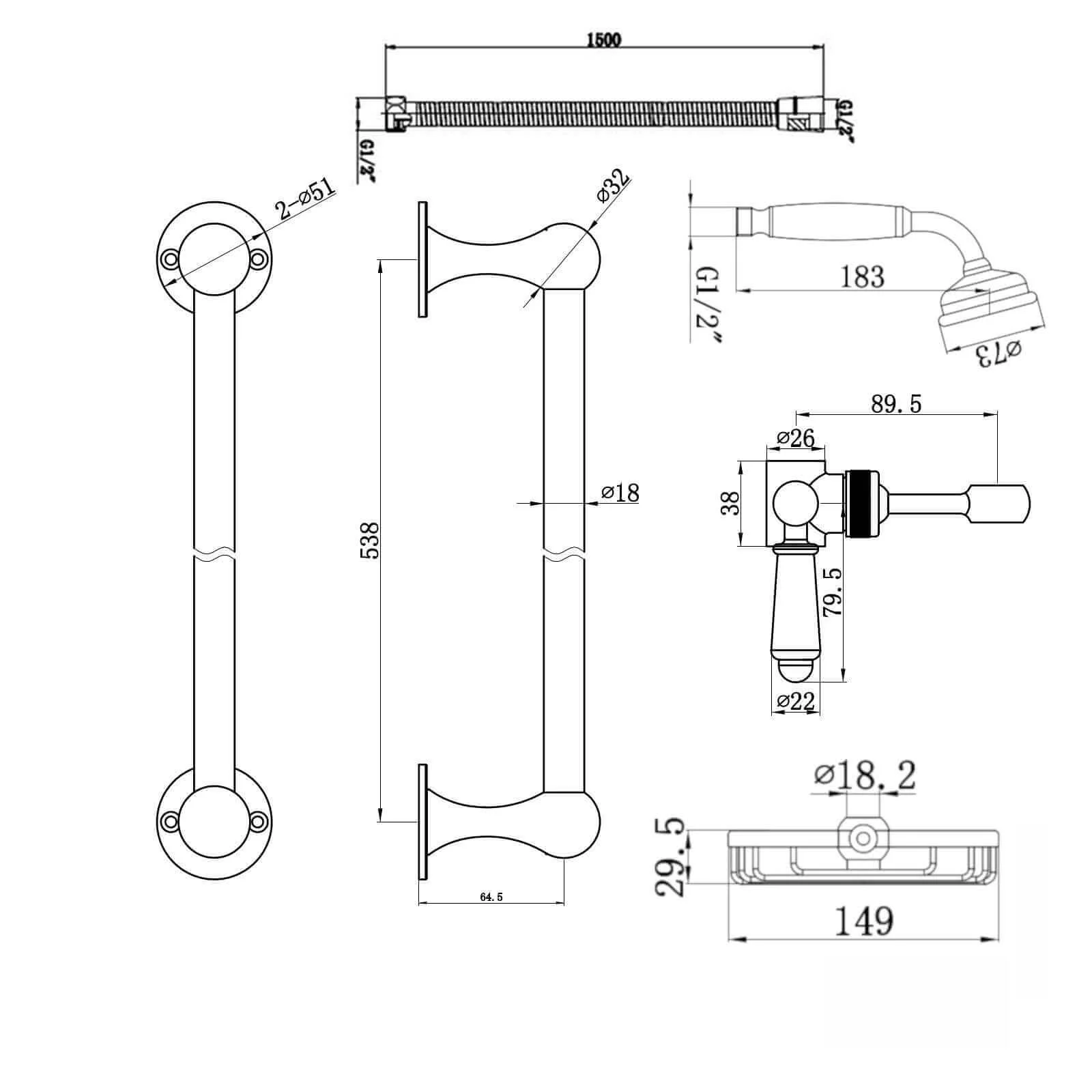 Downton Exposed Traditional Thermostatic Shower Set Incl. Twin Shower Valve And Slider Rail Kit, Soap Holder - Gold - Image 5