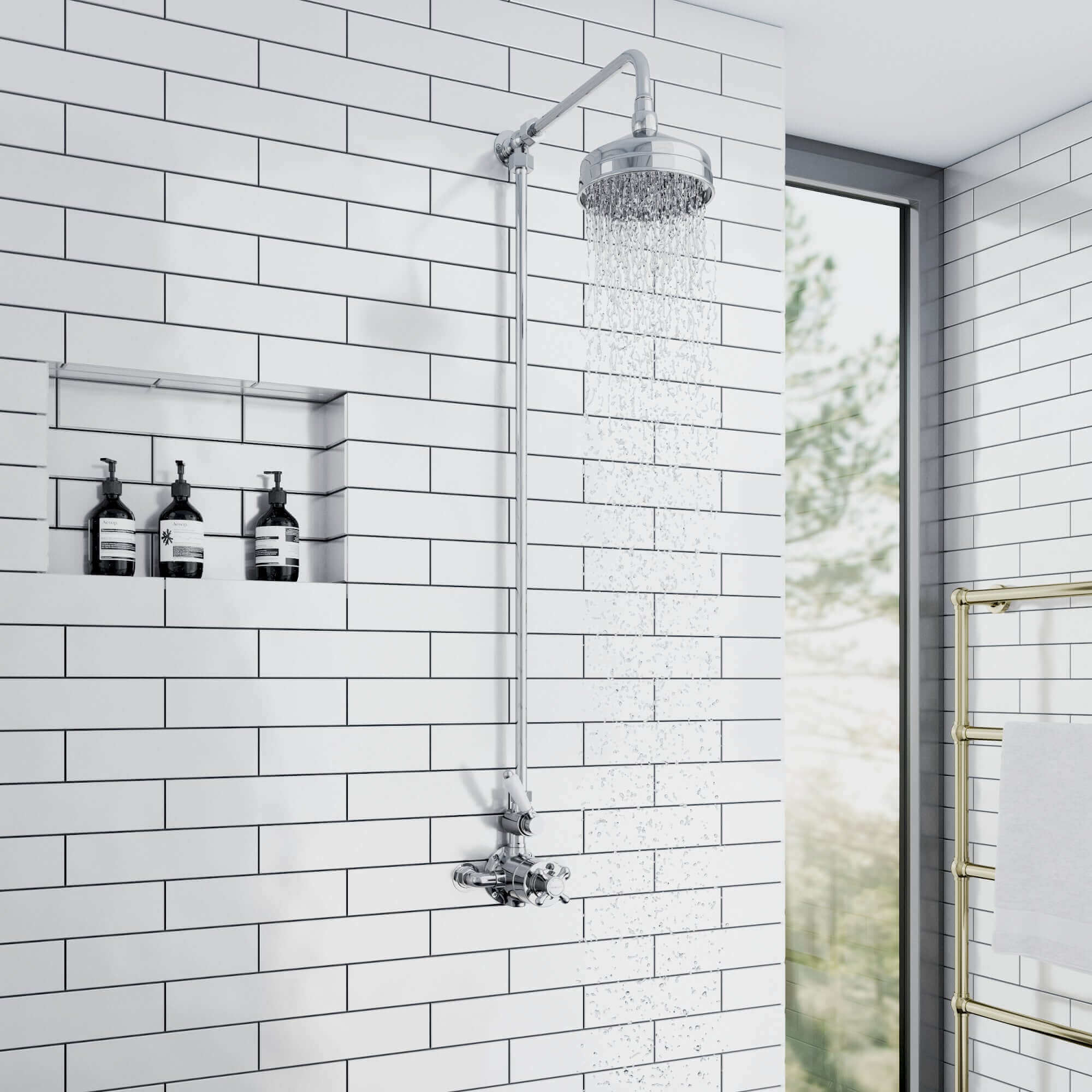 Downton shower rigid riser rail traditional brass - chrome - Image 2
