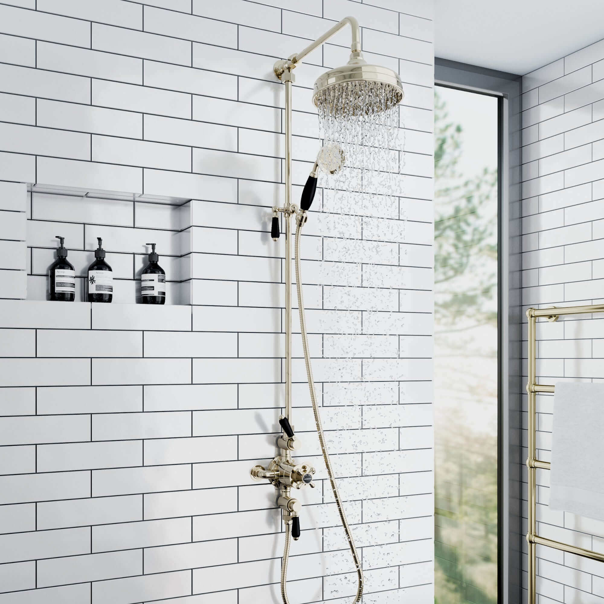 Downton shower rigid riser rail traditional - gold - Image 3