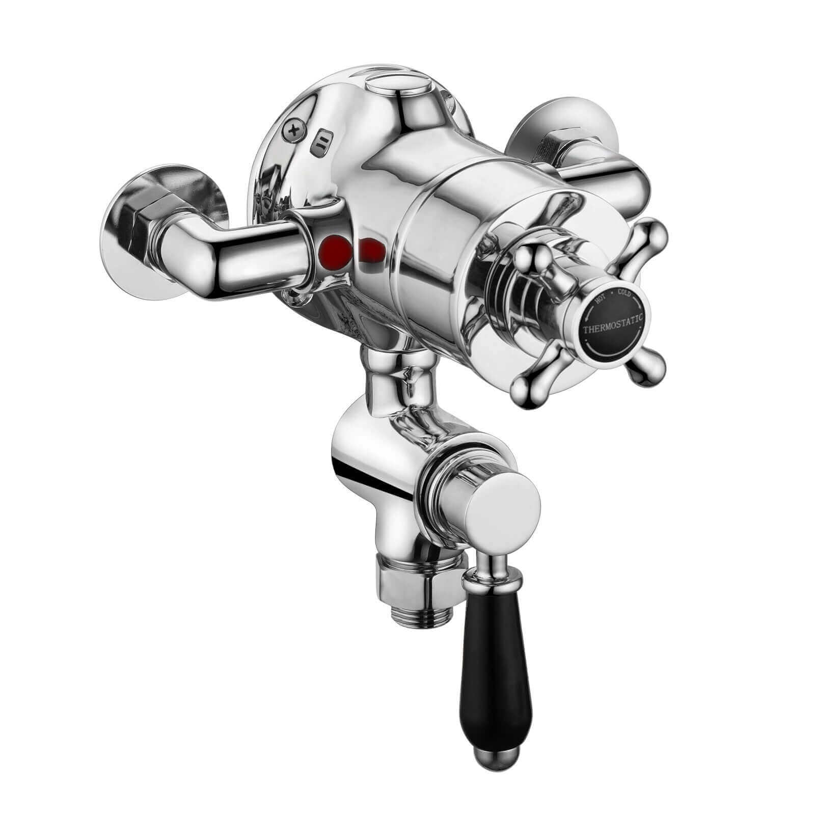 Downton traditional exposed twin thermostatic shower valve bottom 1/2" outlet - chrome & black