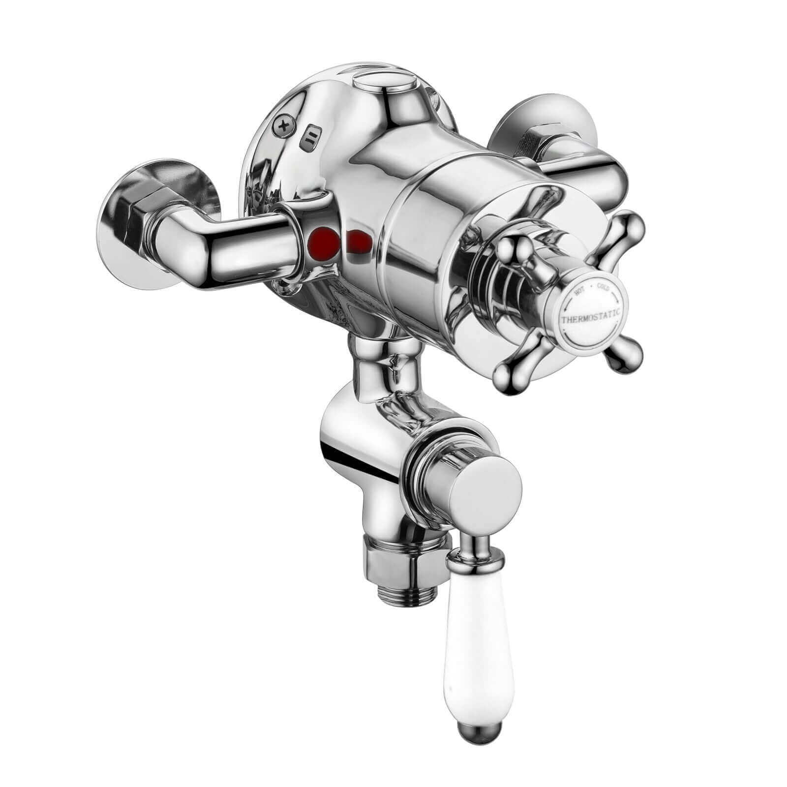 Downton traditional exposed twin thermostatic shower valve bottom 1/2" outlet - chrome & white