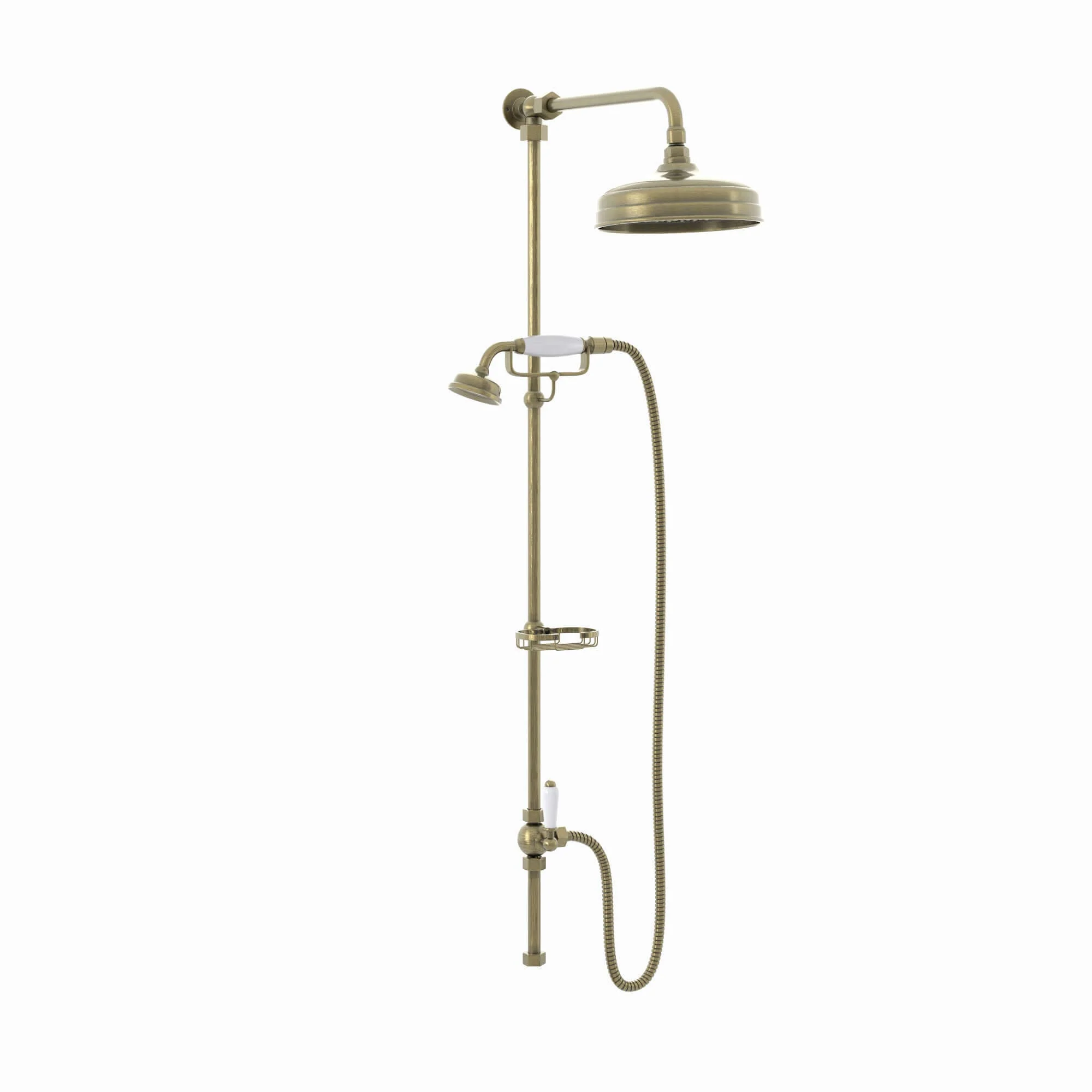 Downton traditional shower riser rail kit 2 outlet soap dish watercan head 200mm - antique brass