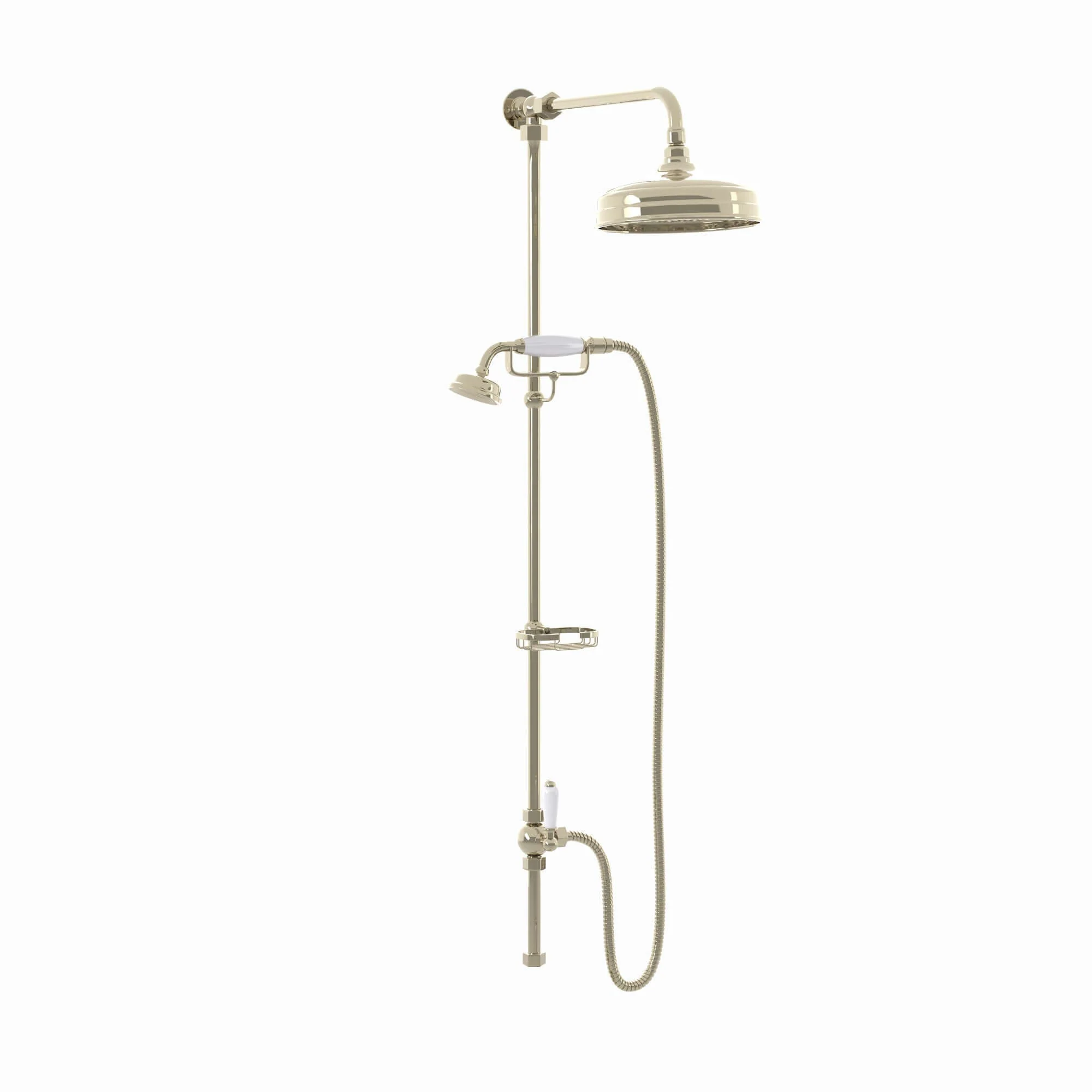 Downton traditional shower riser rail kit 2 outlet soap dish watercan head 200mm - gold