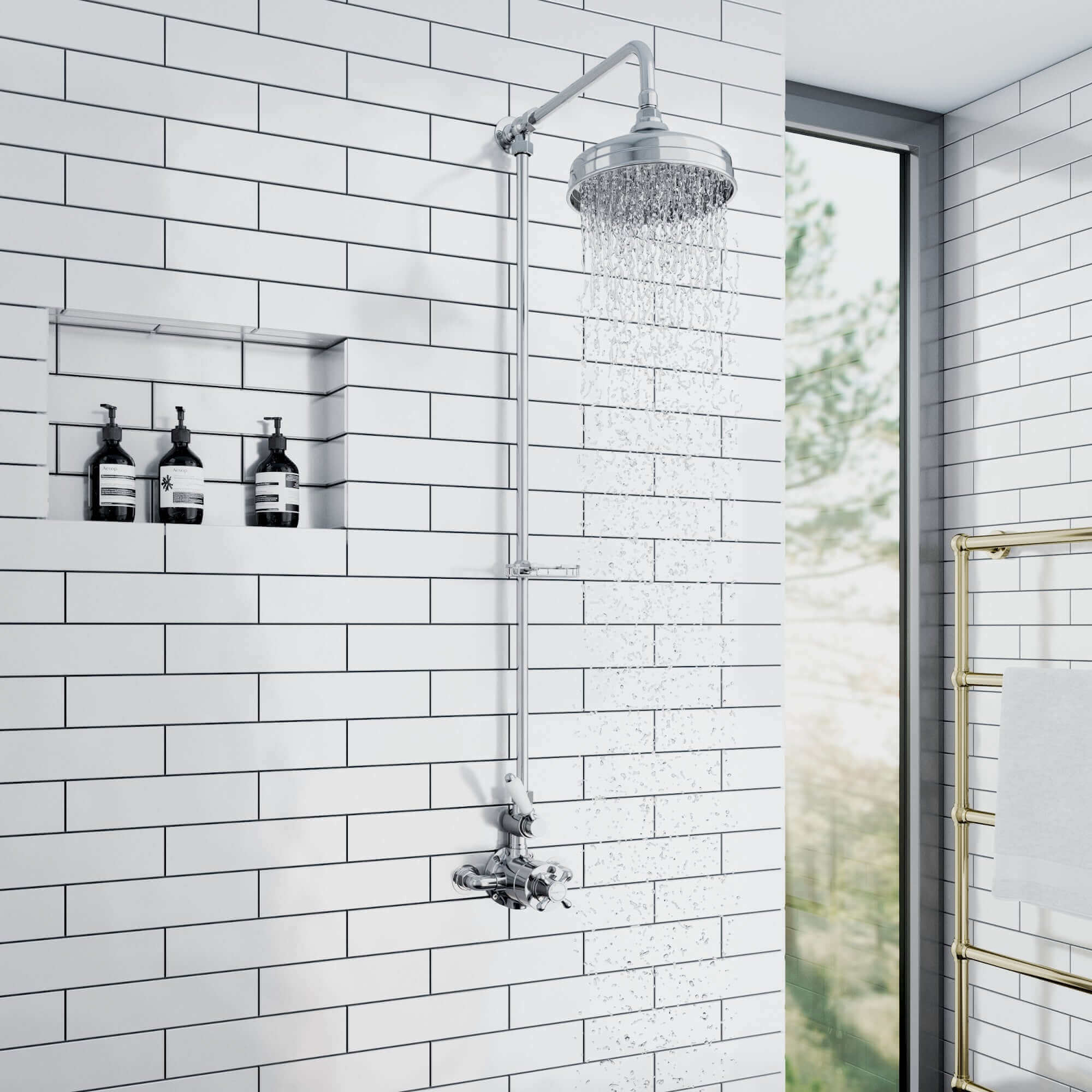 Downton traditional shower riser rail kit with soap dish watercan head 200mm - chrome - Image 3