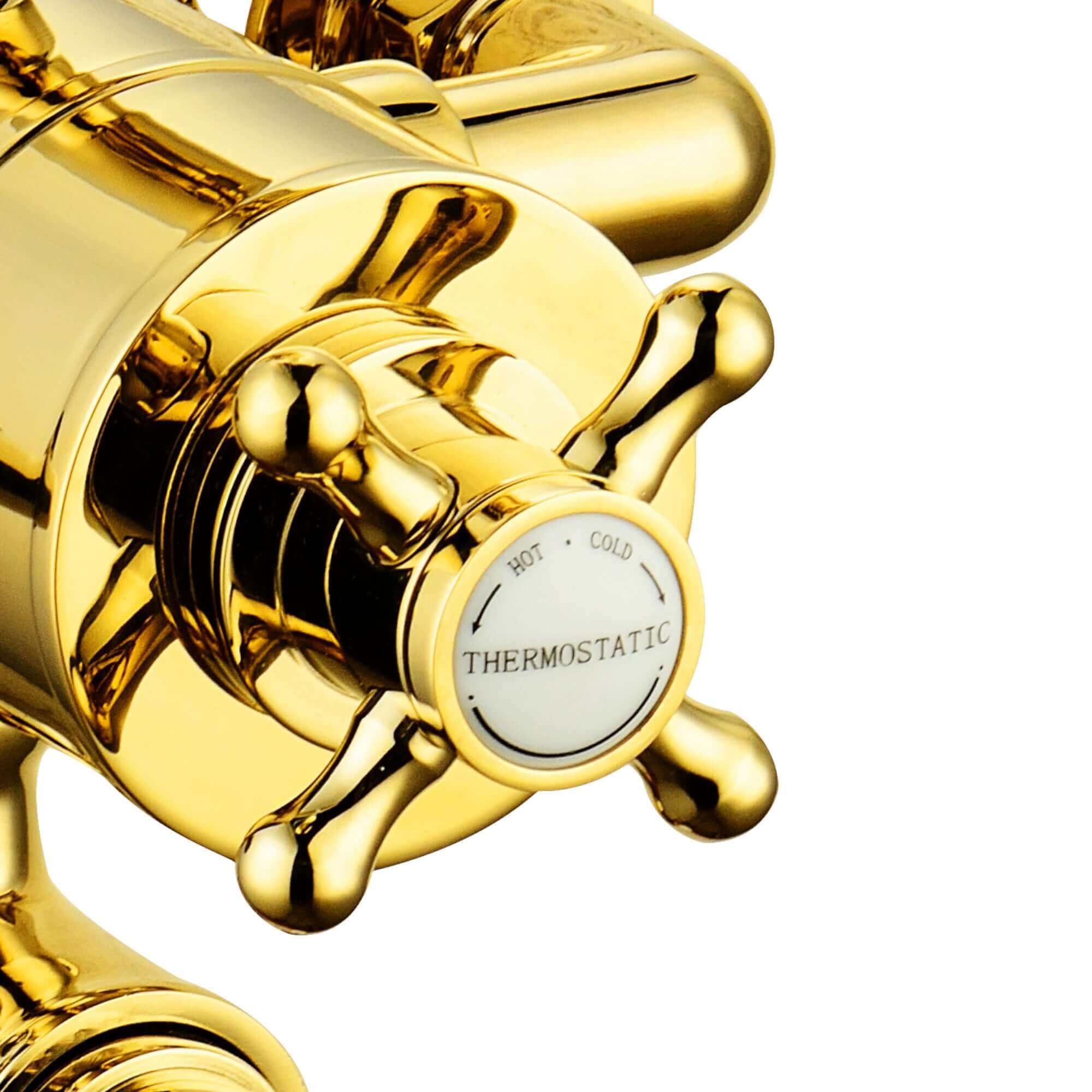 Downton traditional triple thermostatic shower valve two outlet - gold - Image 3