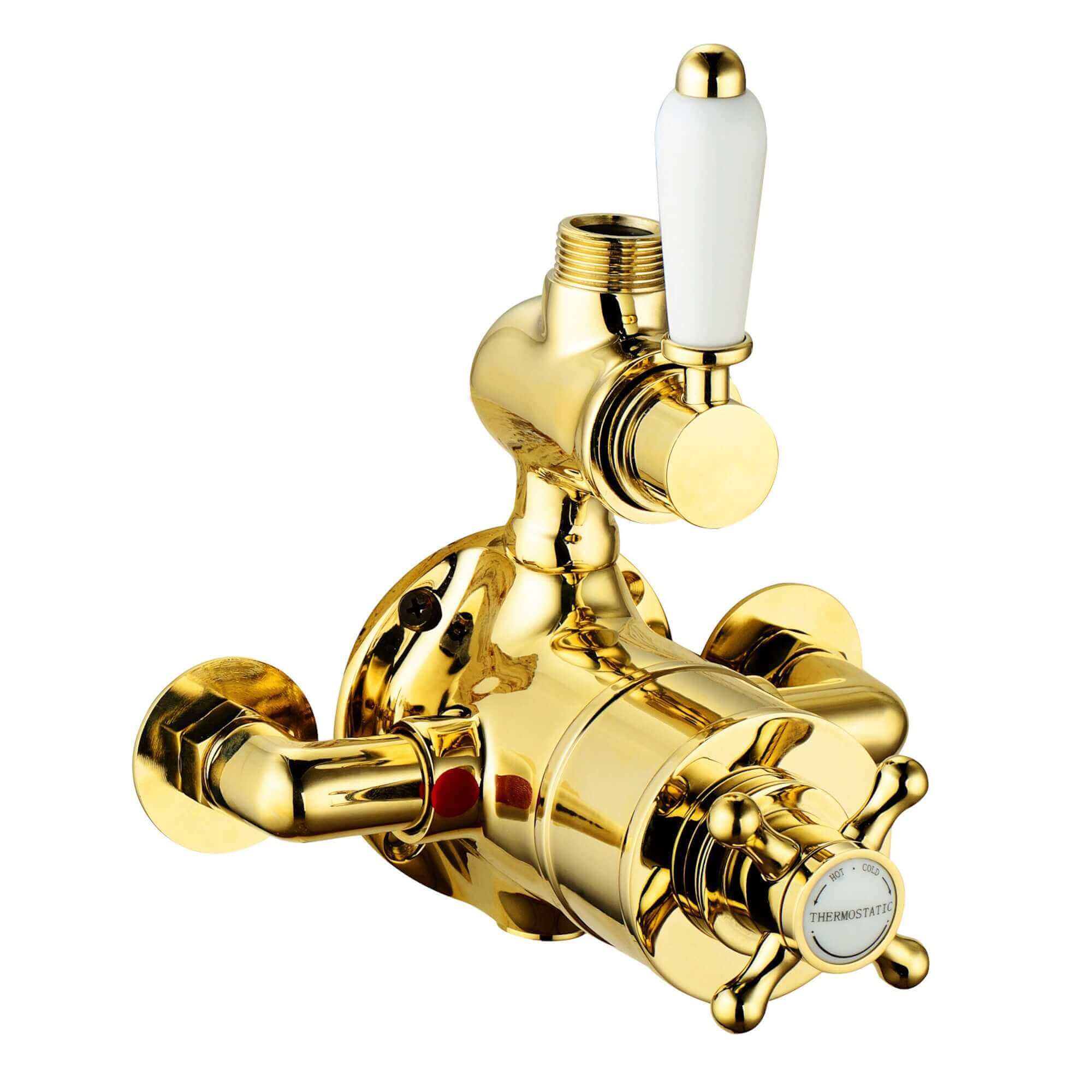 Downton traditional twin thermostatic shower valve exposed 3/4" top outlet - gold - Image 2