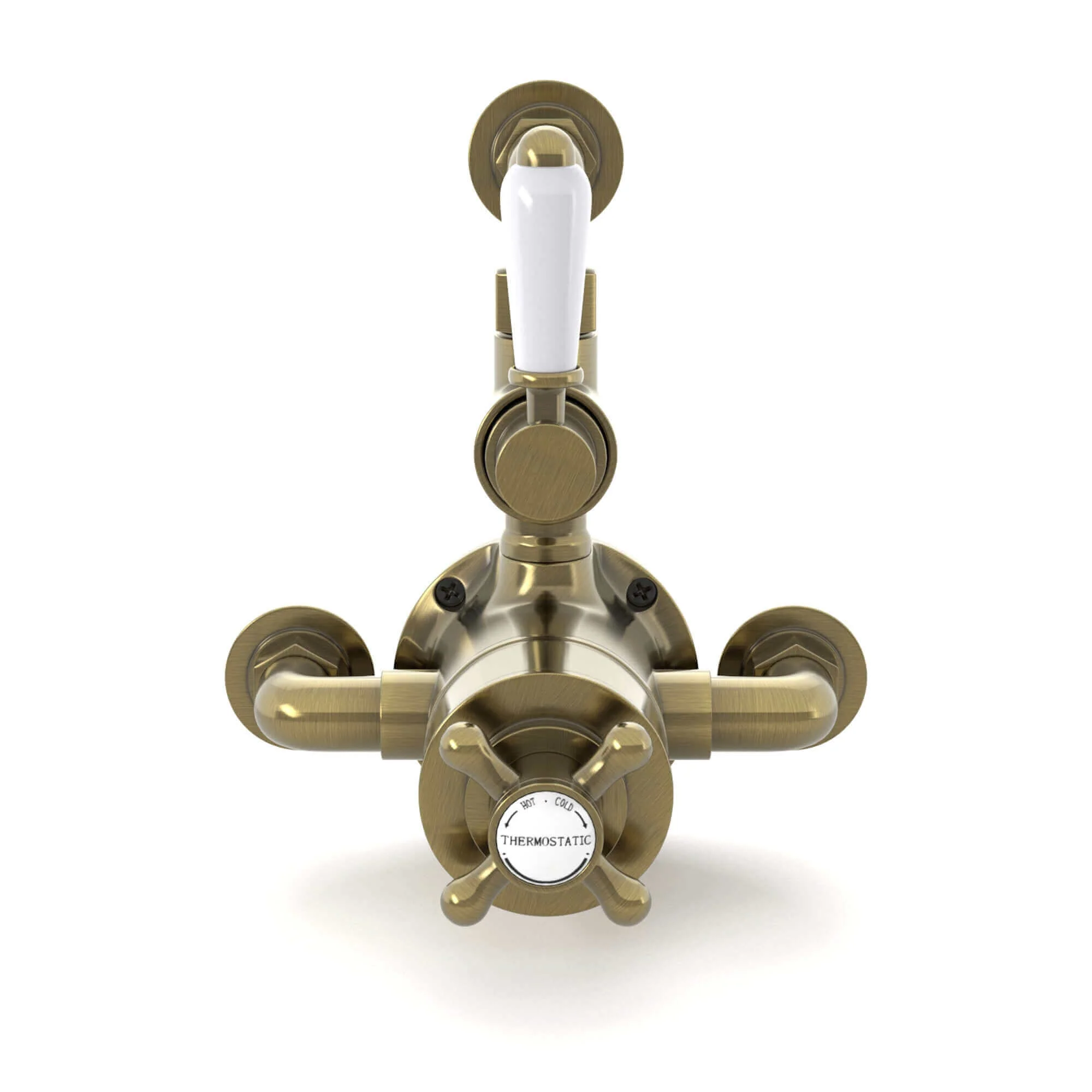 Downton traditional twin thermostatic shower valve semi-exposed - antique brass - Image 3