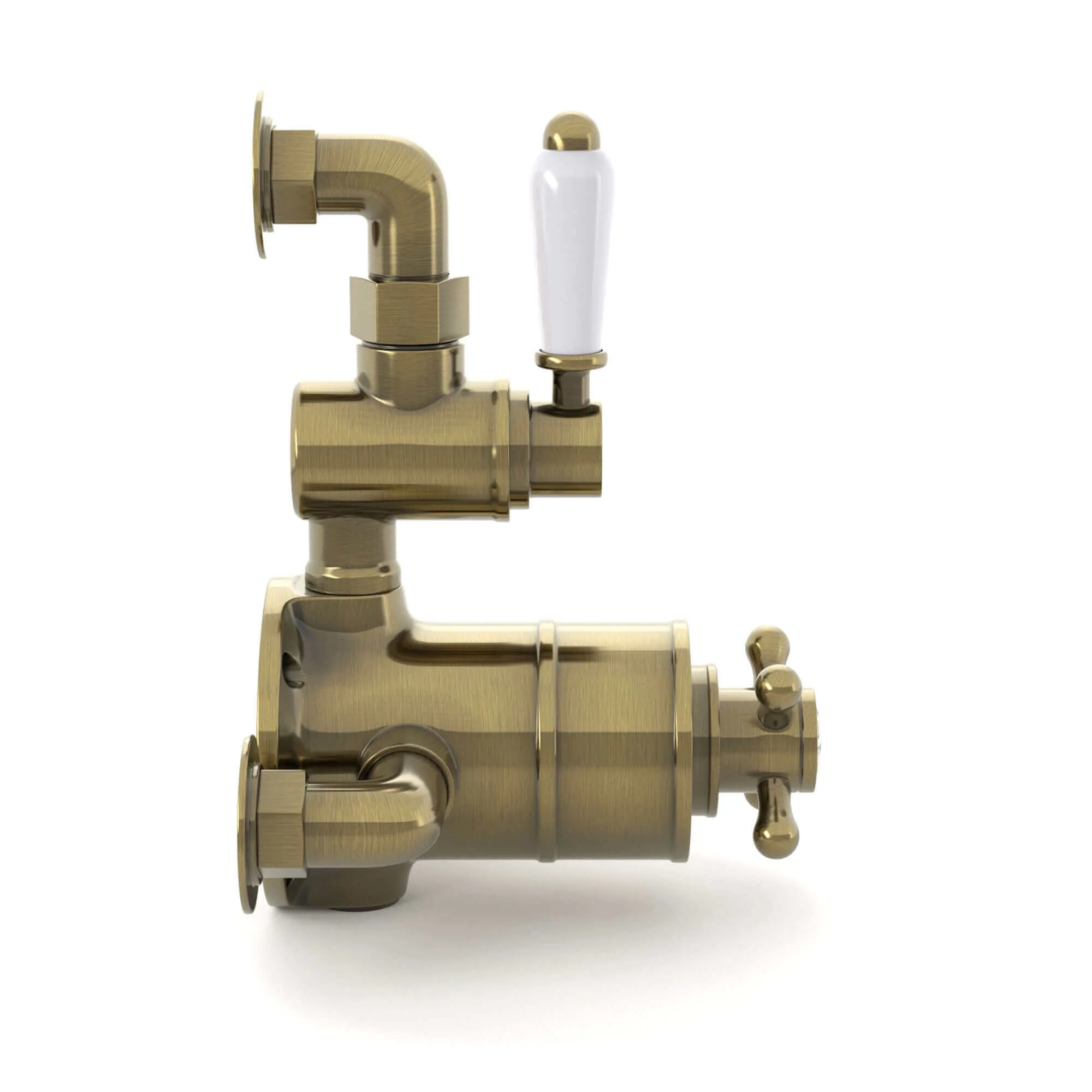Downton traditional twin thermostatic shower valve semi-exposed - antique brass - Image 5