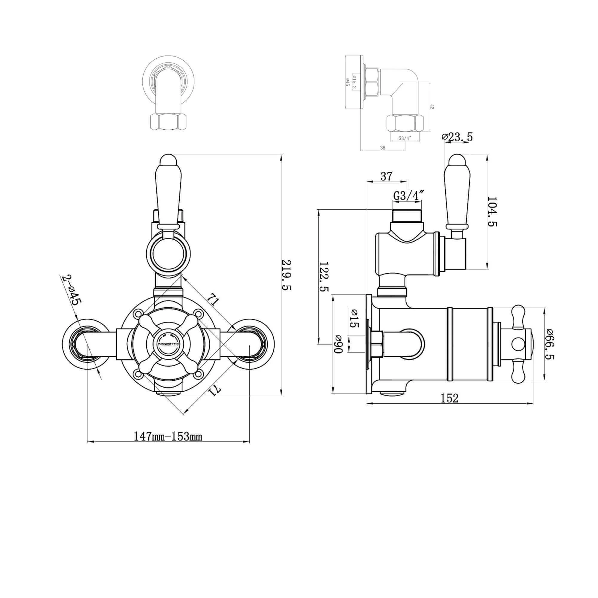 Downton traditional twin thermostatic shower valve semi-exposed - antique brass - Image 8