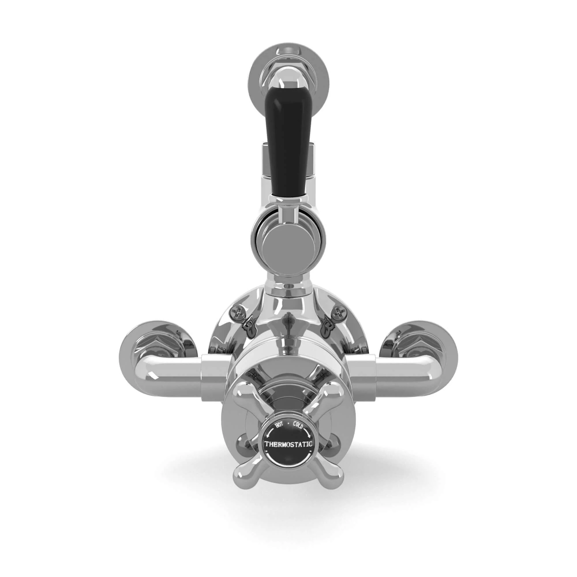 Downton traditional twin thermostatic shower valve semi-exposed - chrome with black lever - Image 3