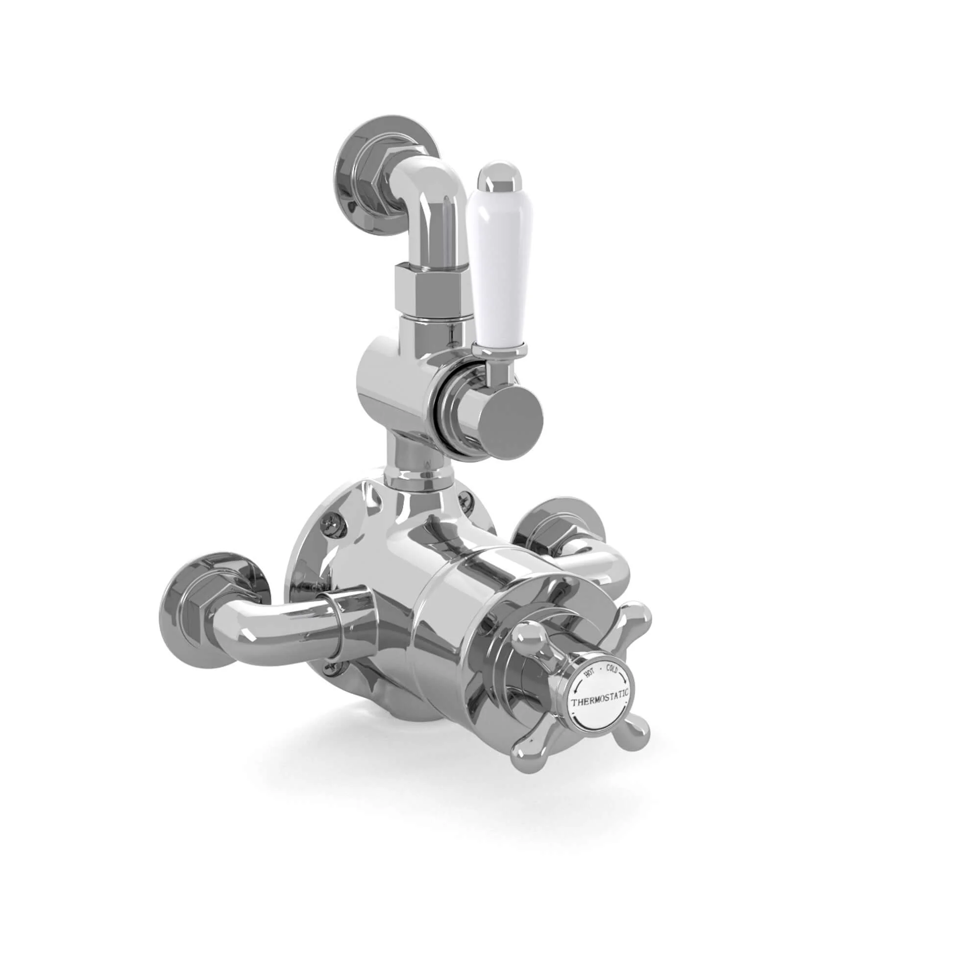 Downton traditional twin thermostatic shower valve semi-exposed - chrome - Image 4