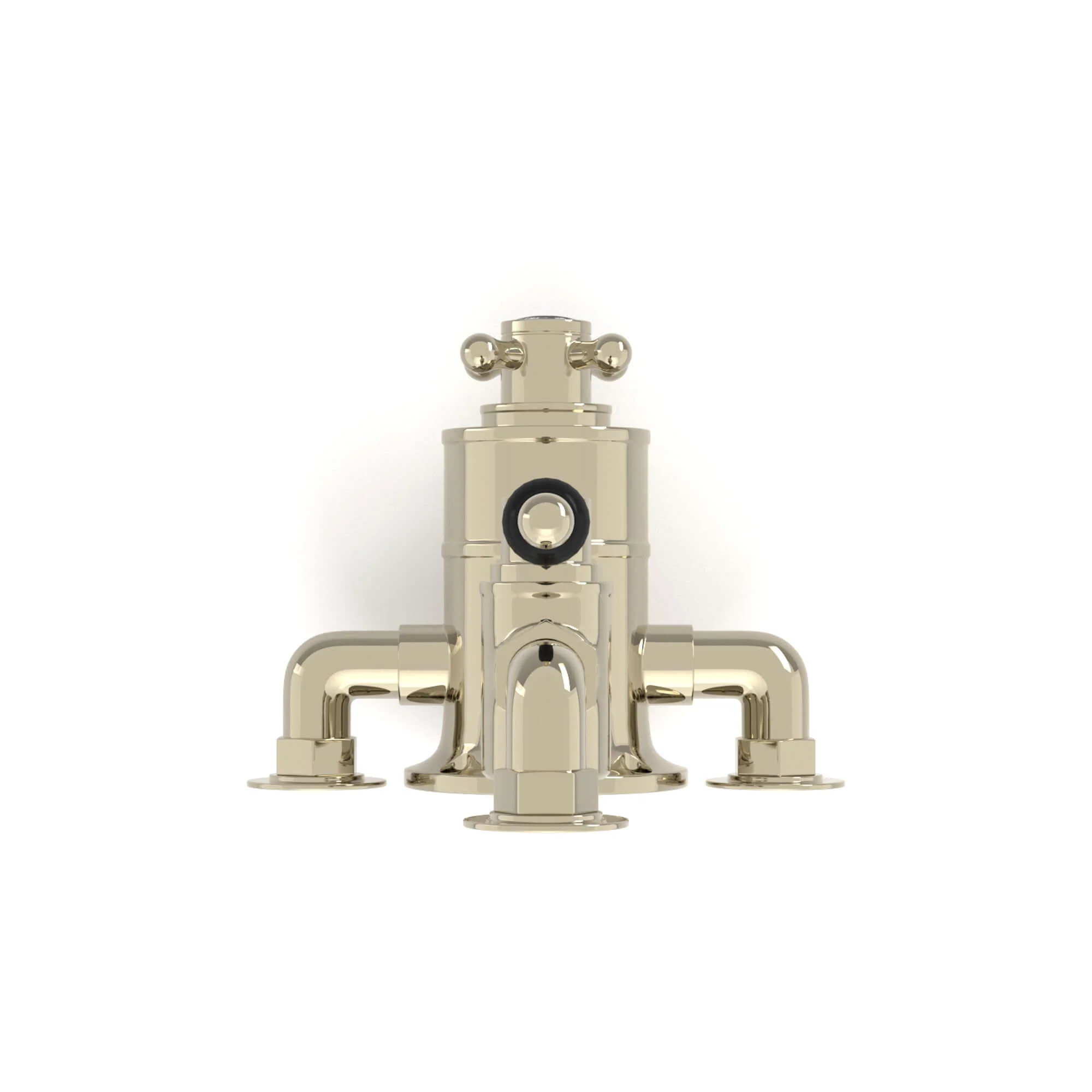 Downton traditional twin thermostatic shower valve semi-exposed - gold with black lever - Image 6