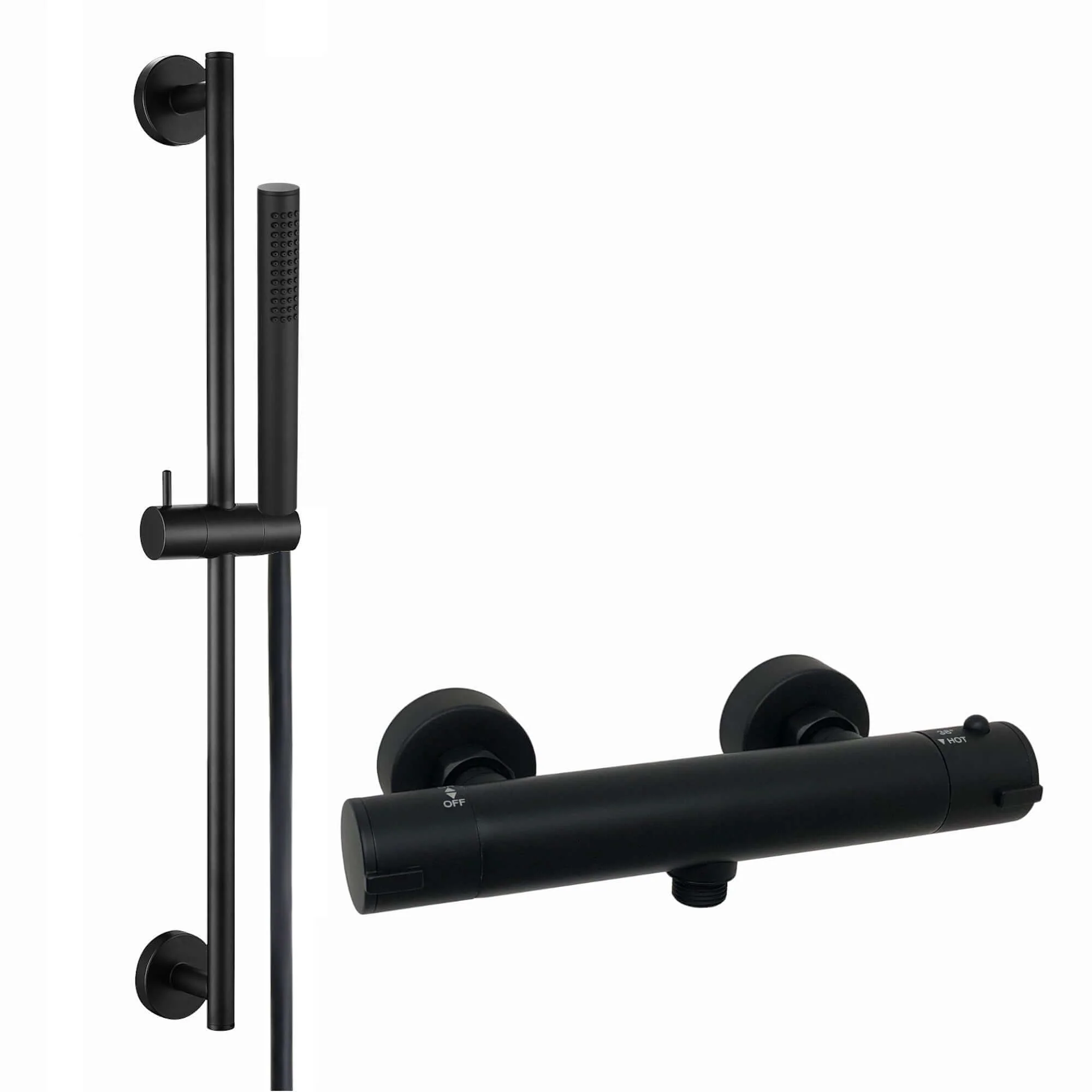 Dune contemporary thermostatic shower mixer bar valve with slider rail kit - matt black