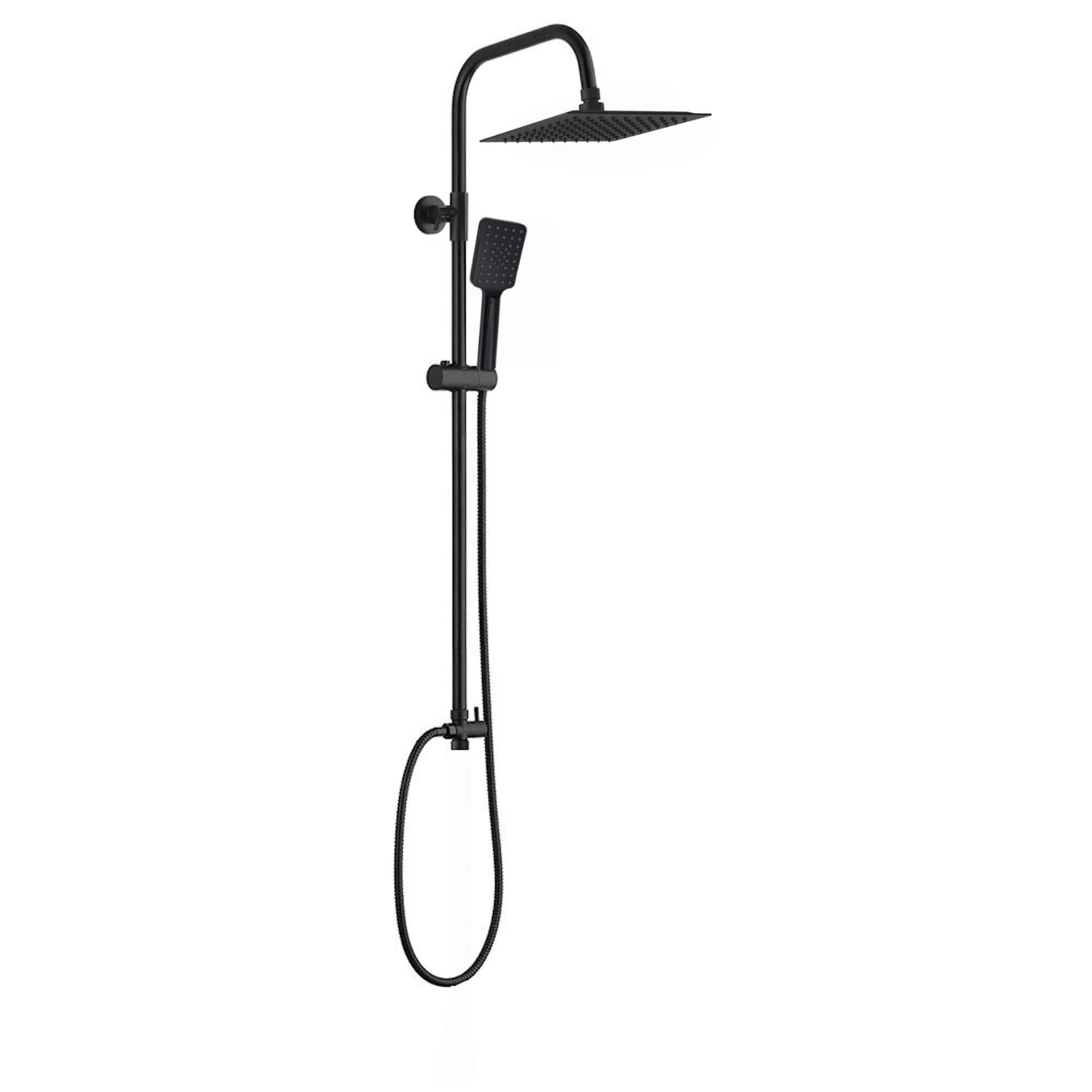 Dune dual shower riser kit adjustable height angled square easy clean head 200mm, handshower - black
