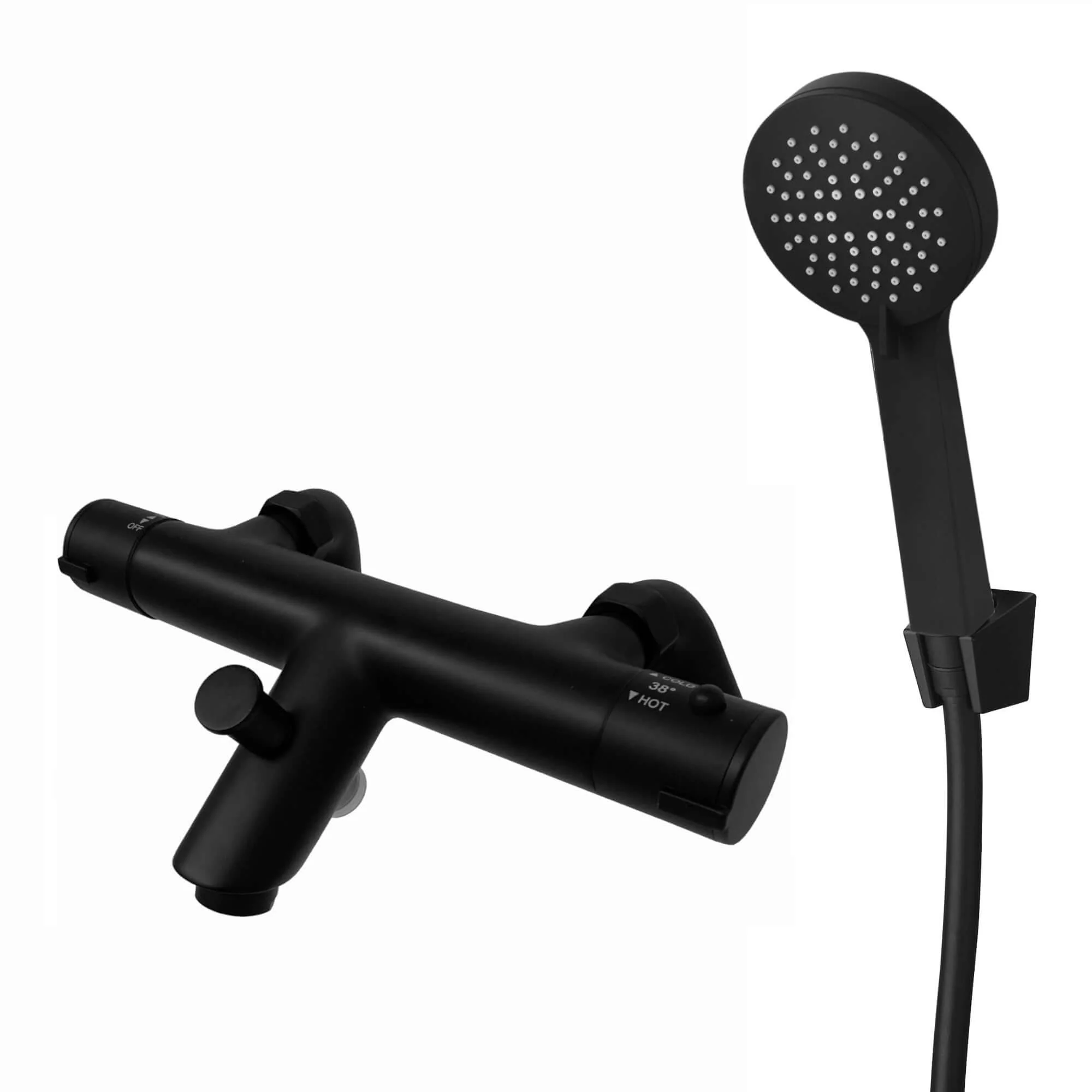 Dune modern thermostatic bath shower mixer tap deck mount with handset - matt black
