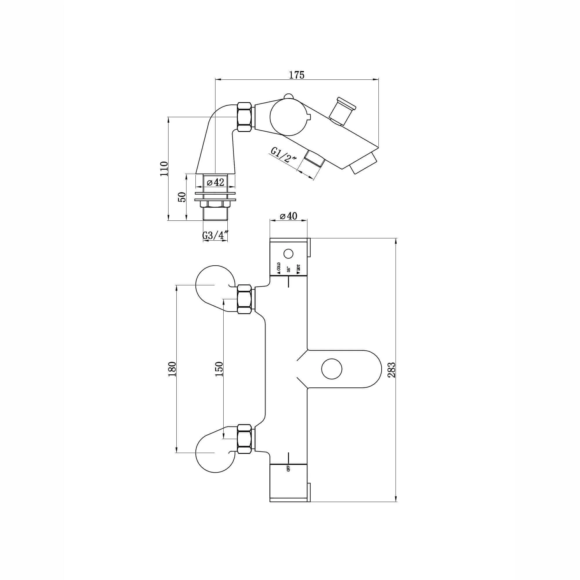 Dune modern thermostatic bath shower mixer tap deck mount with handset - matt black - Image 5